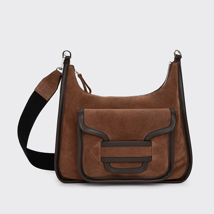 Pierre Hardy ALPHA DAY BAG, brown suede calfskin and brown calfskin