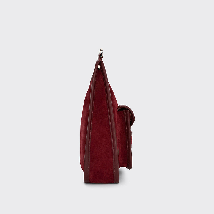 Pierre Hardy ALPHA DAY BAG, carmine red suede calfskin and burgundy calfskin, view 4