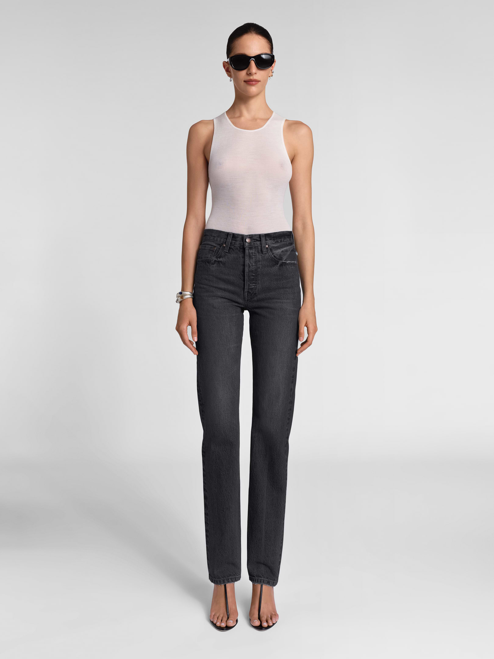 AFLALO Orwell Jean in Rigid Denim – Charcoal Stone - Model Front