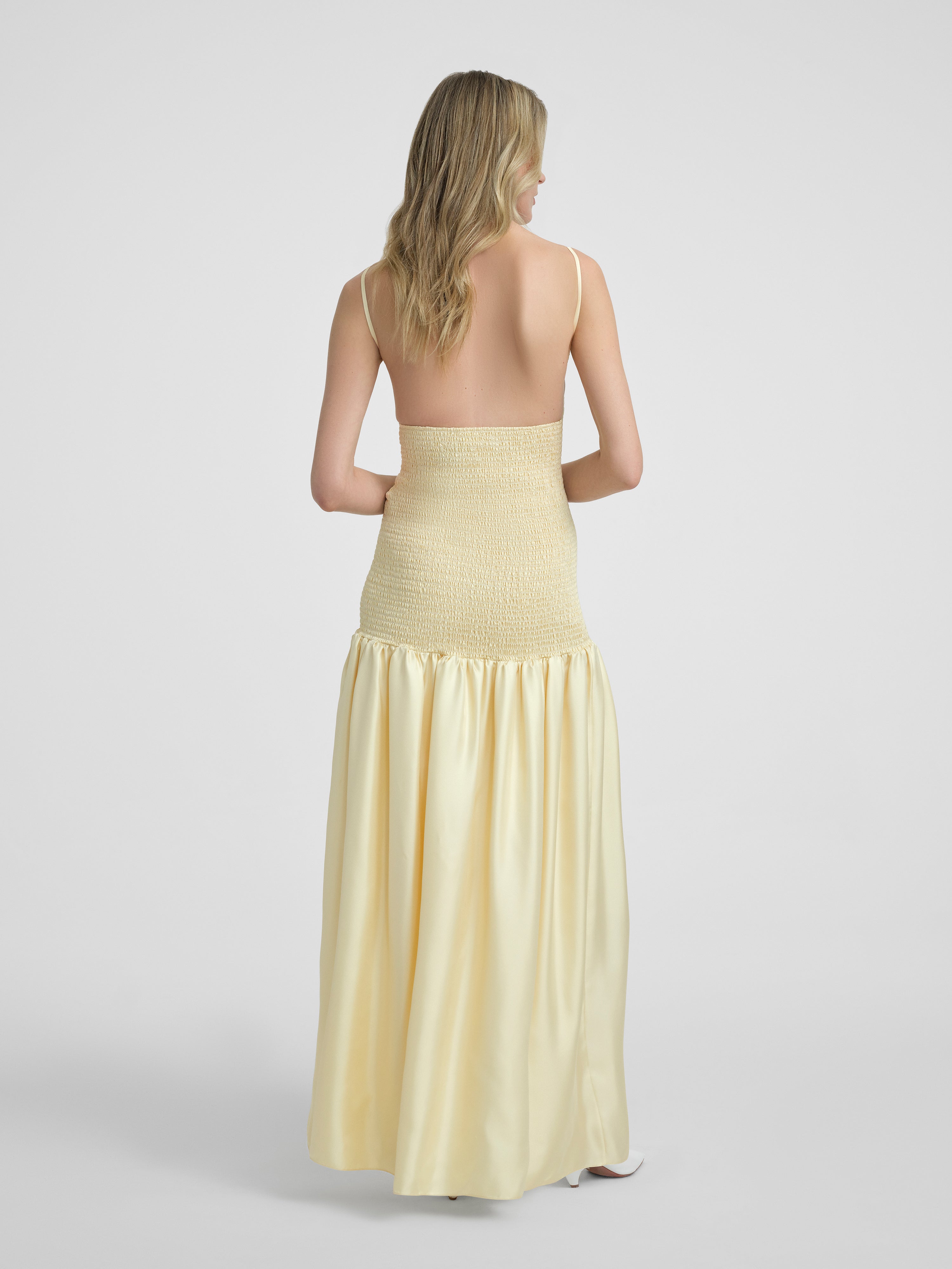 AFLALO Lumea Dress in Silk – Butter - Model Back
