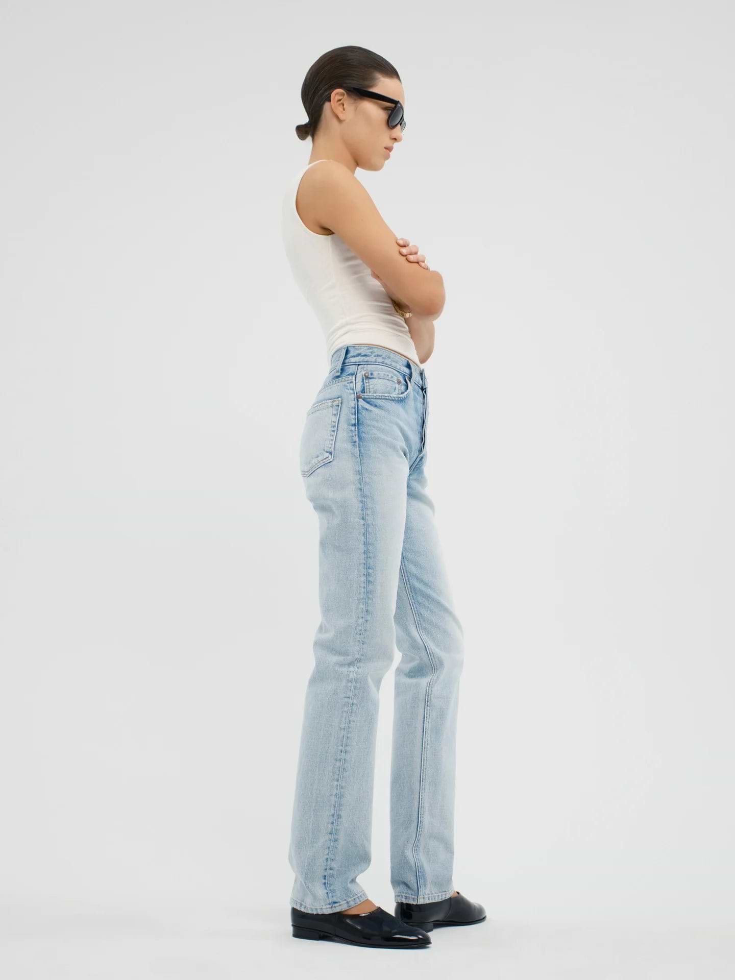 AFLALO Orwell Jean in Rigid Denim – Salt Air - Model Side
