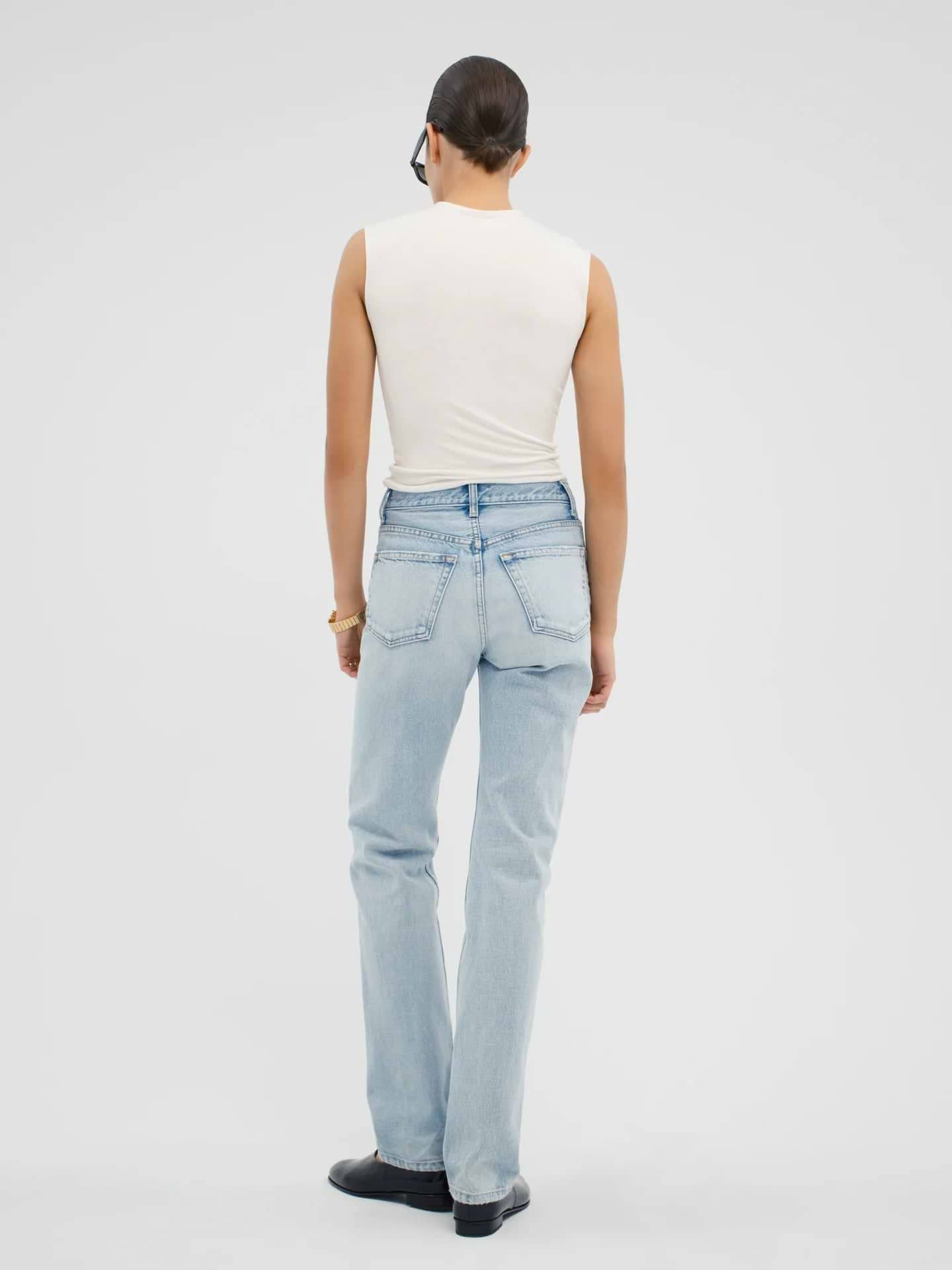 AFLALO Orwell Jean in Rigid Denim – Salt Air - Model Back