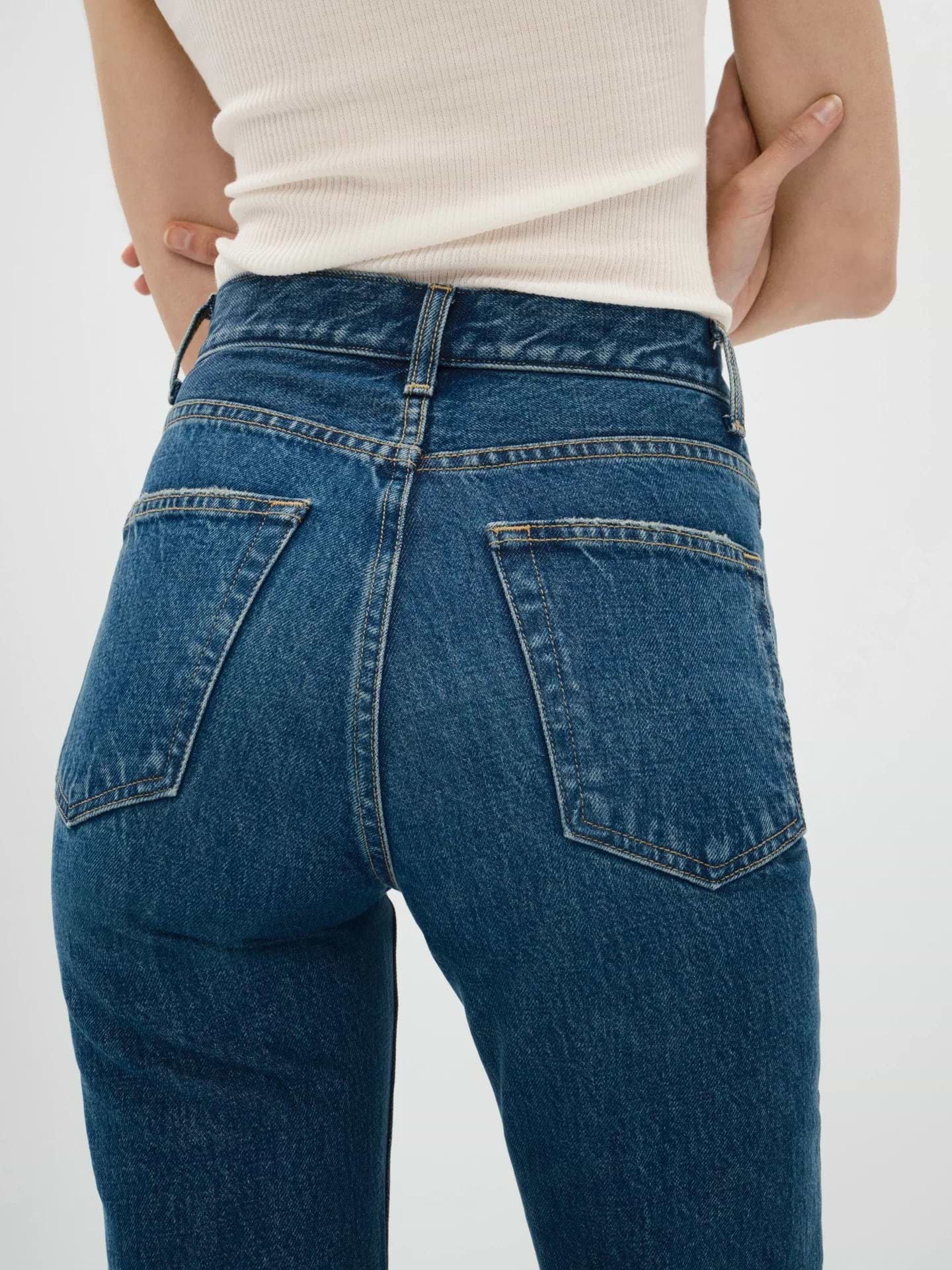 AFLALO Brontë Jean – Subdued Indigo Rigid Denim - Close Up