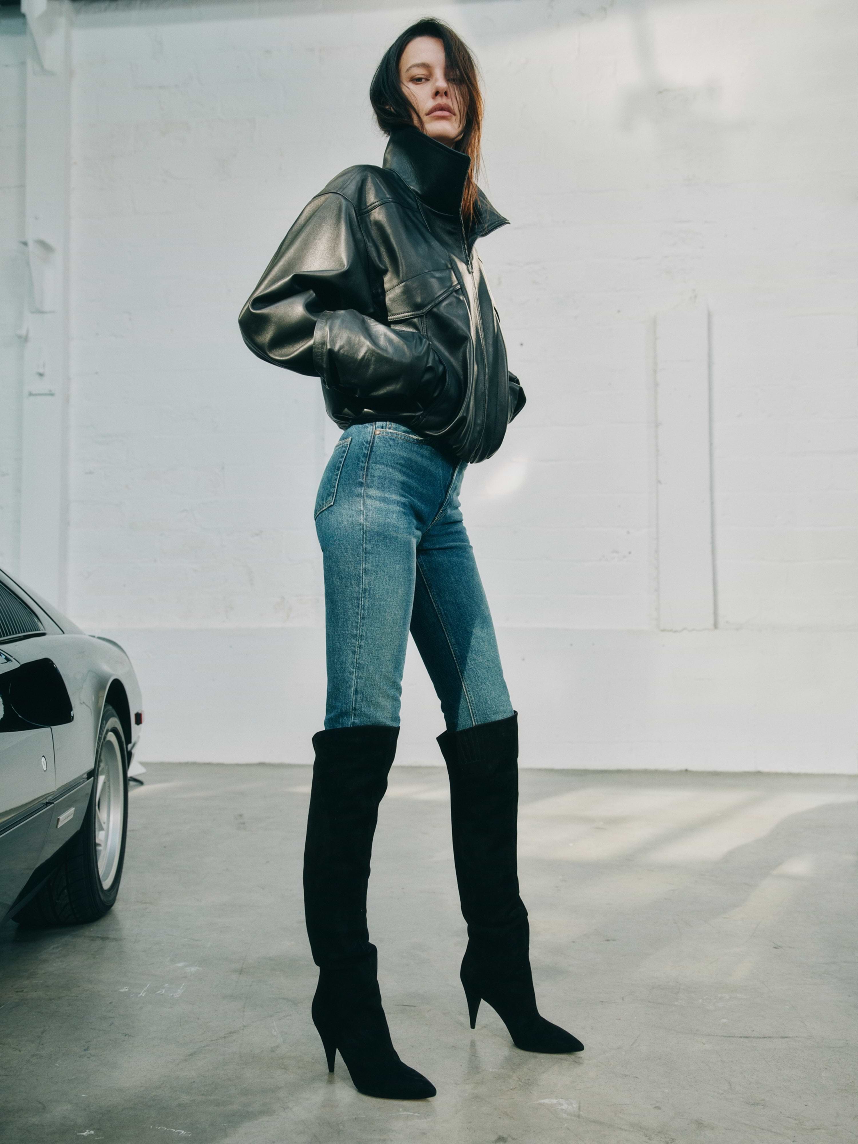 AFLALO Zadie Jacket in Leather – Black - Campaign Model Side