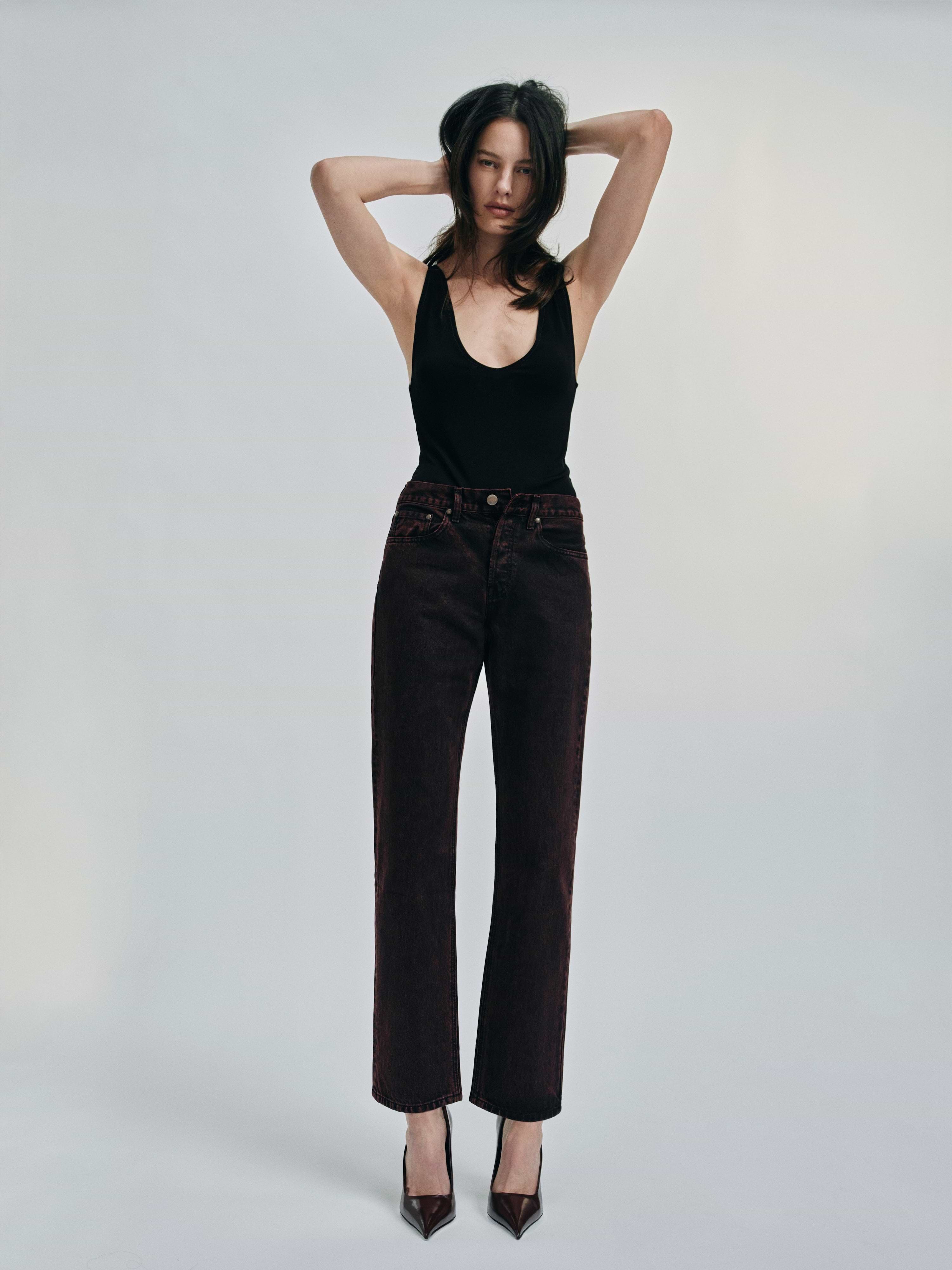 AFLALO Kundera Jean – Acid Plum Rigid Denim - Model Front