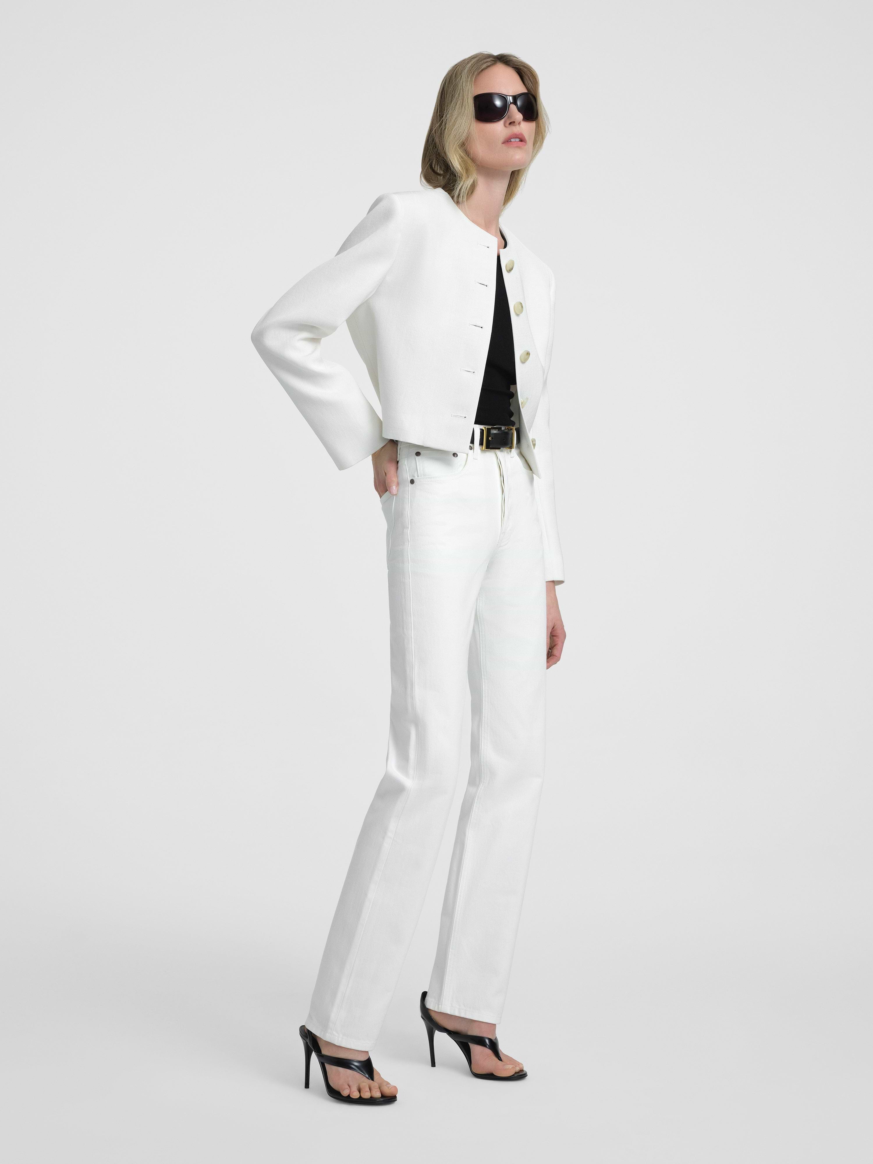 AFLALO Bastion Jacket in Silk Viscose – Ivory - Model Front Side