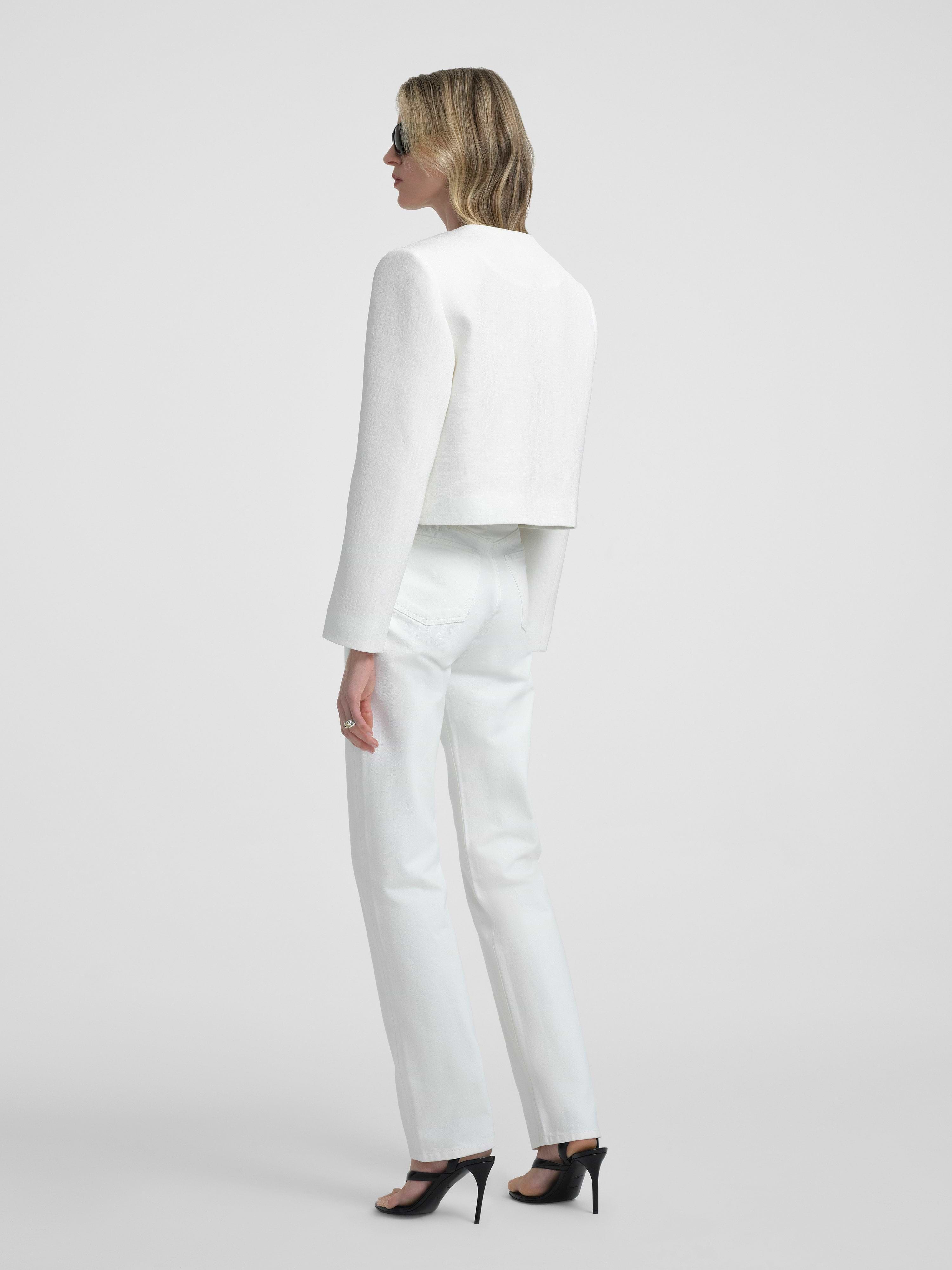 AFLALO Bastion Jacket in Silk Viscose – Ivory - Model Back