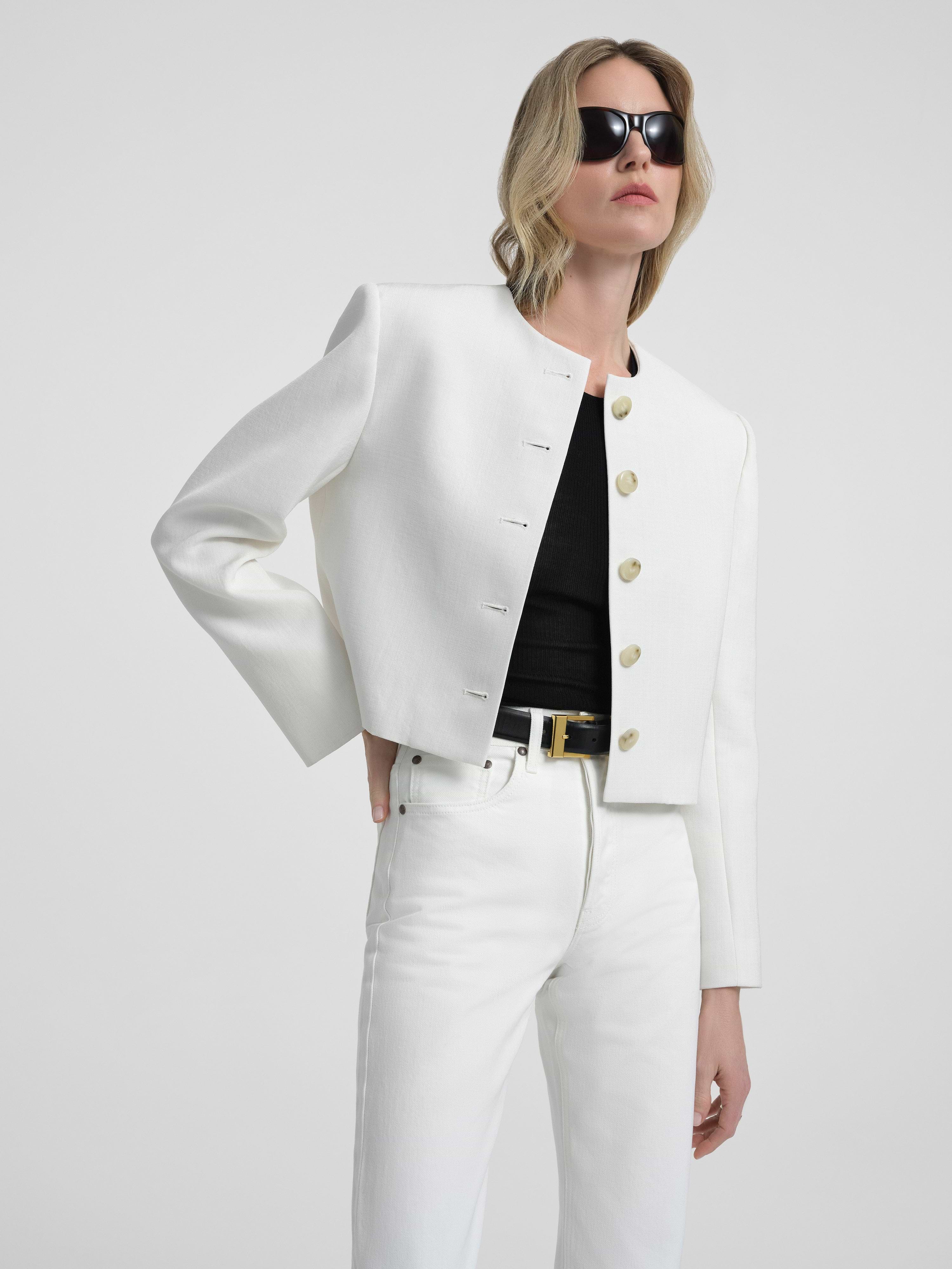 AFLALO Bastion Jacket in Silk Viscose – Ivory - Model Front Close