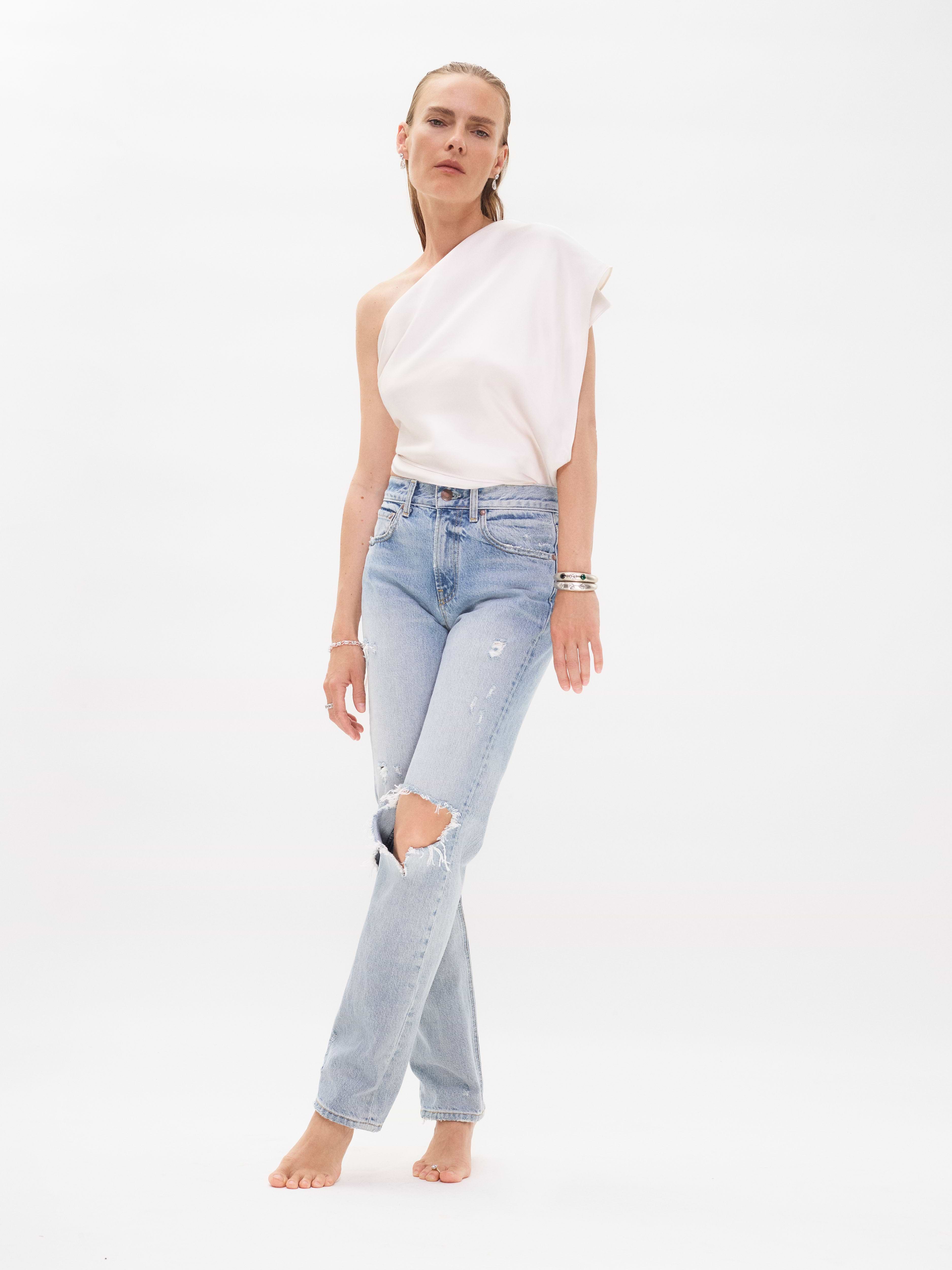 AFLALO Huxley Jean in Rigid Denim – Shattered Indigo - Model Front Posed