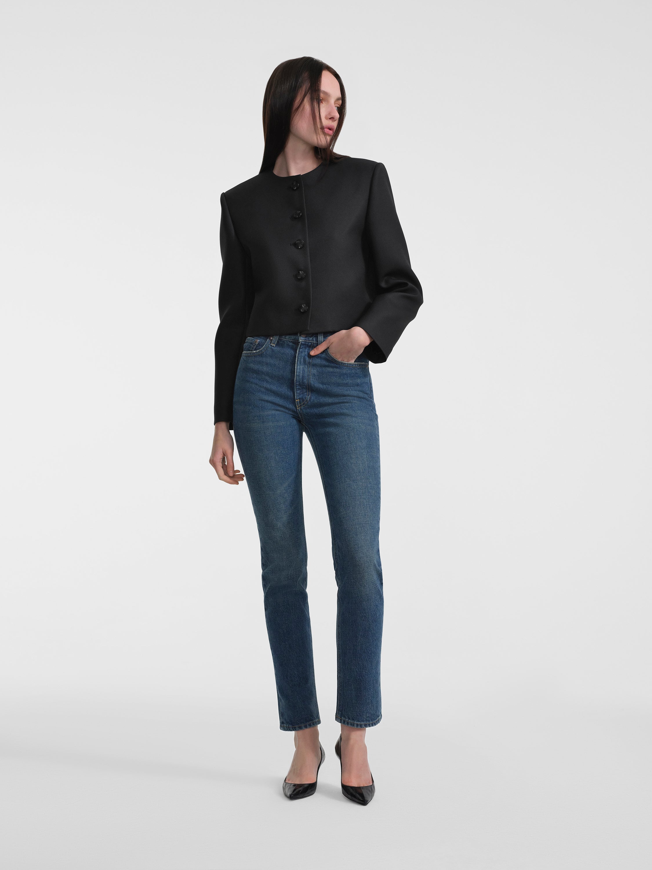 AFLALO Duras Jean in Rigid Denim – Subdued Indigo - Model Front Posed