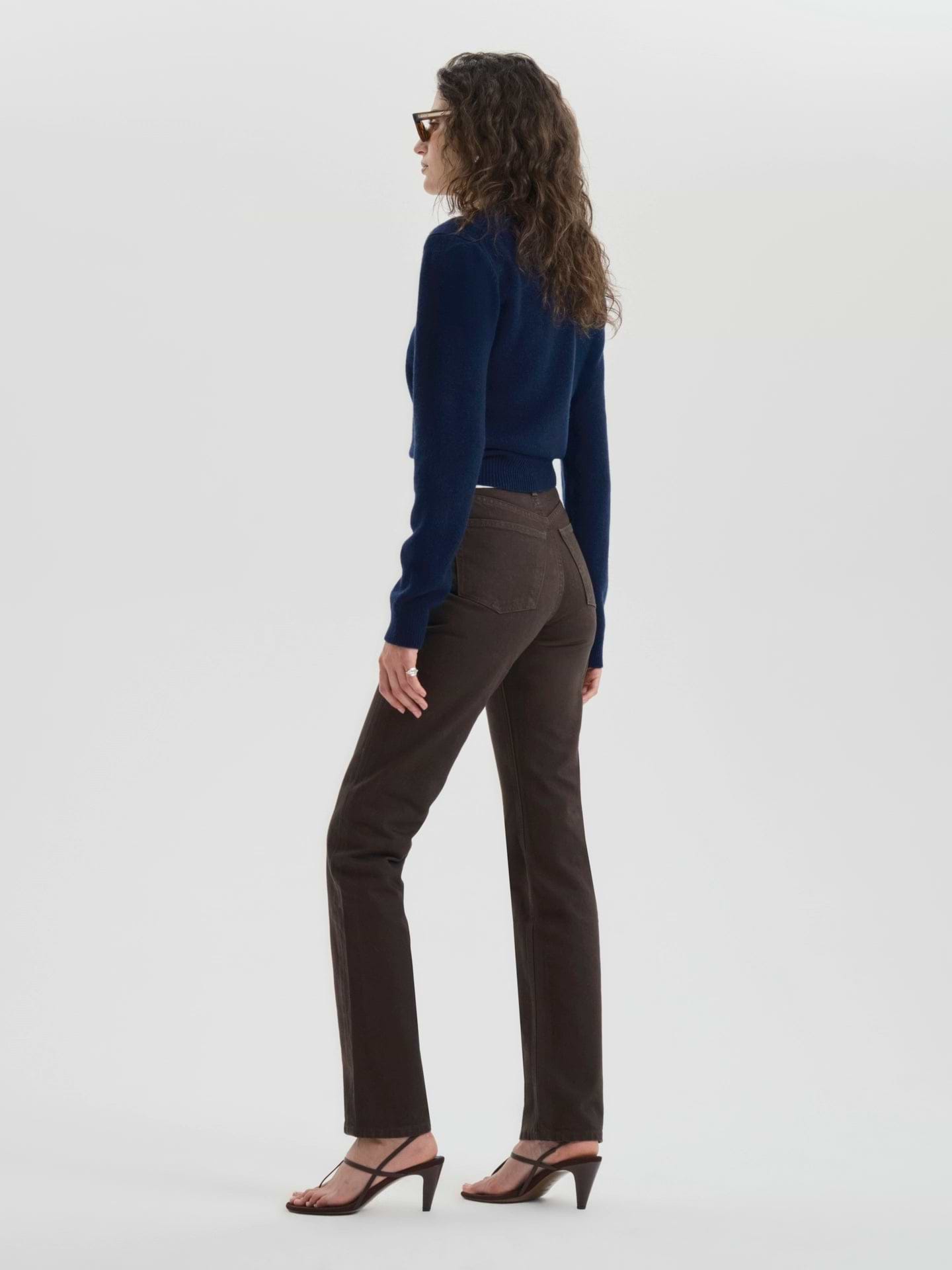 AFLALO Orwell Jean – Deep Truffle Rigid Denim - Model Side Back 2