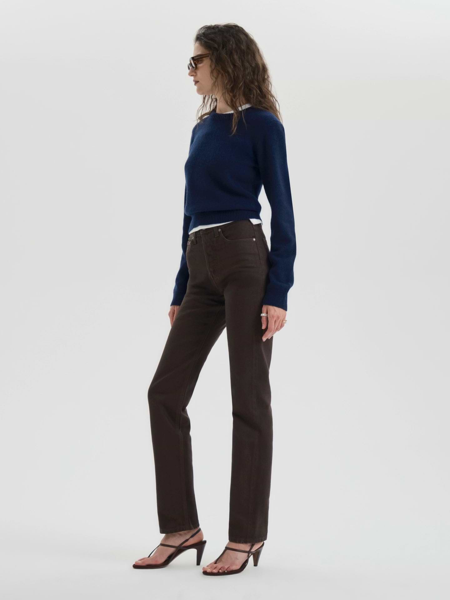AFLALO Orwell Jean – Deep Truffle Rigid Denim - Model Side Back