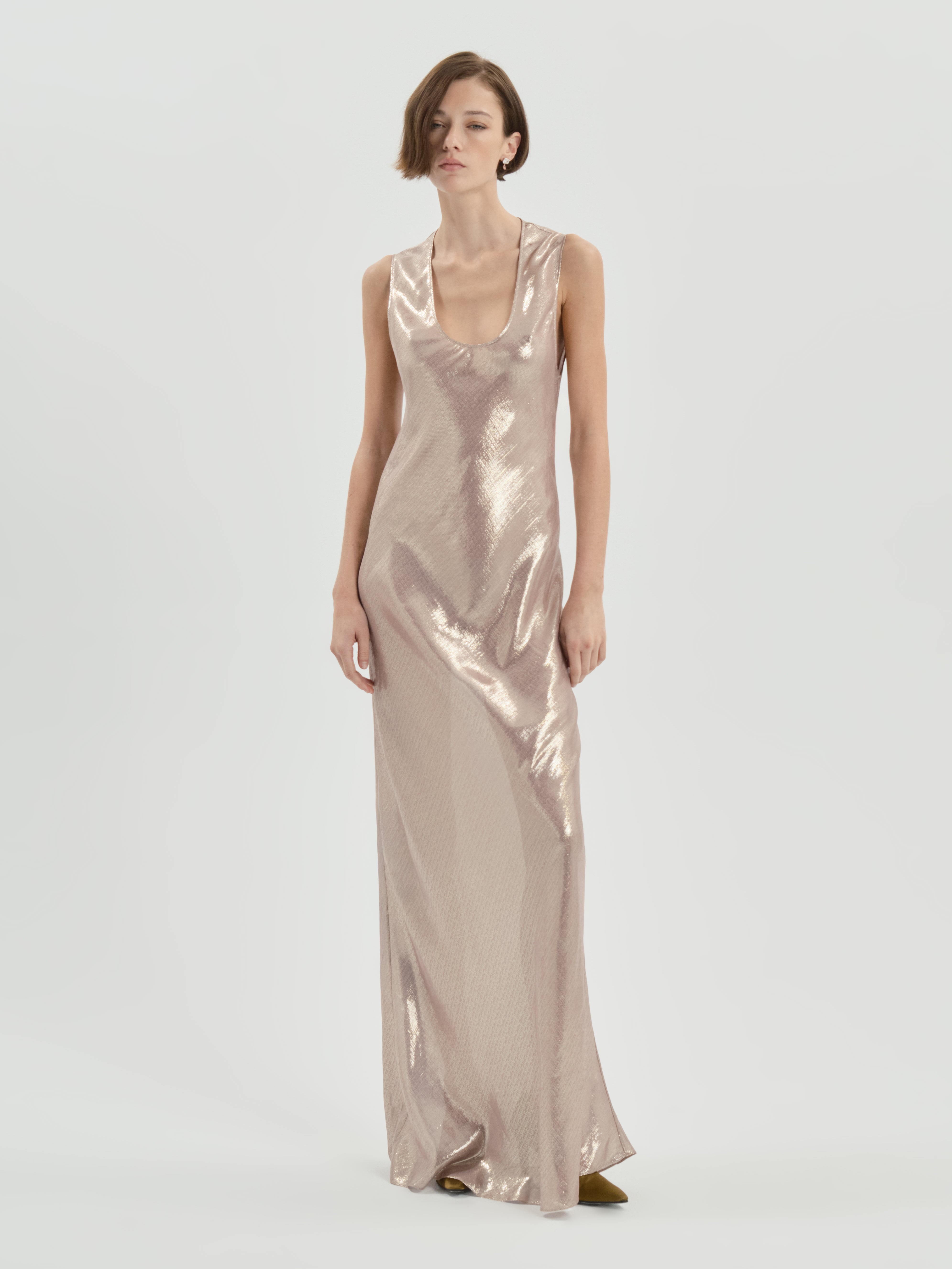 AFLALO Ismara Dress in Silk – Quartz - Model Front