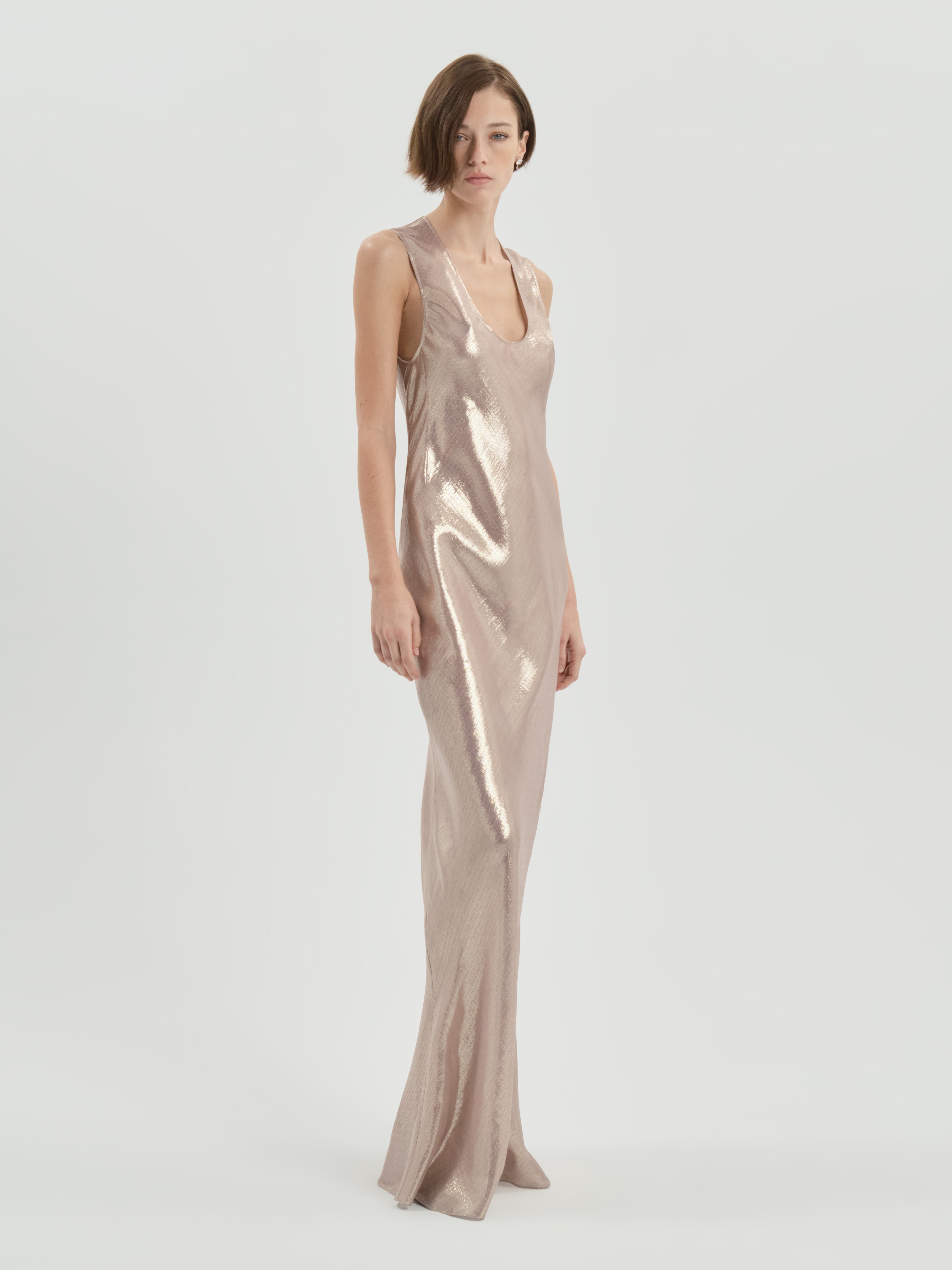 AFLALO Ismara Dress in Silk – Quartz - Model Front