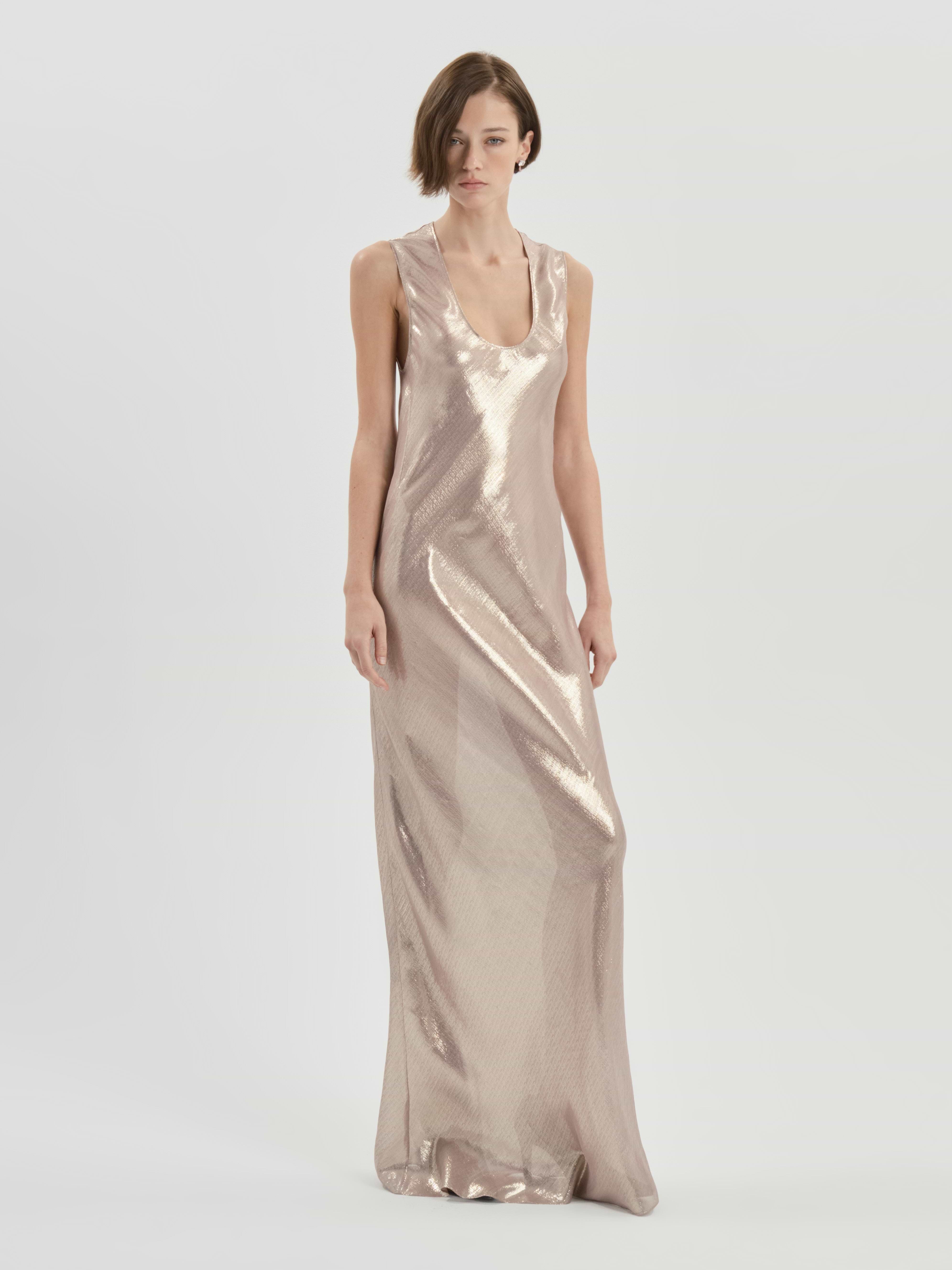 AFLALO Ismara Dress in Silk – Quartz - Model Front