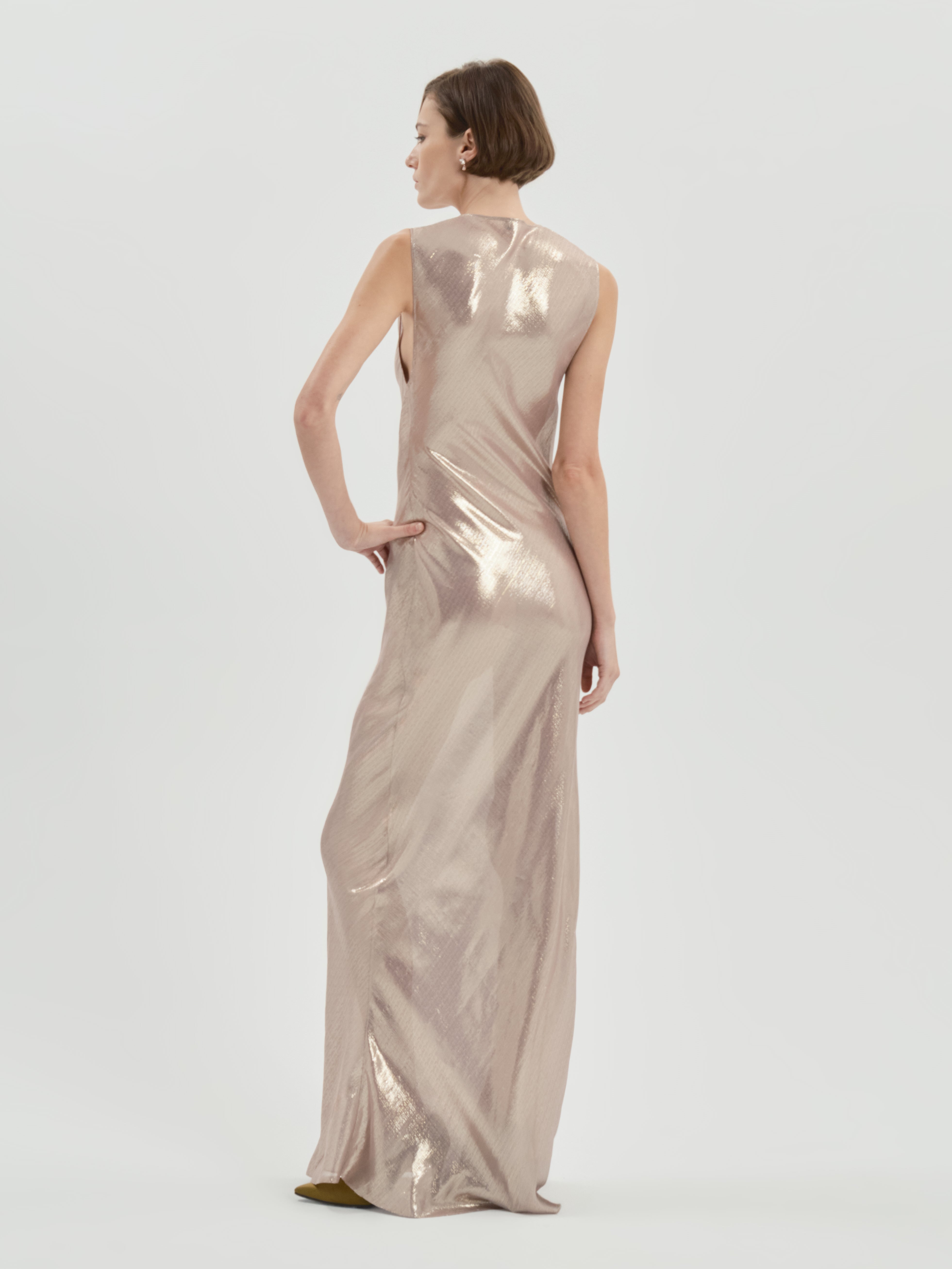 AFLALO Ismara Dress in Silk – Quartz - Model Back