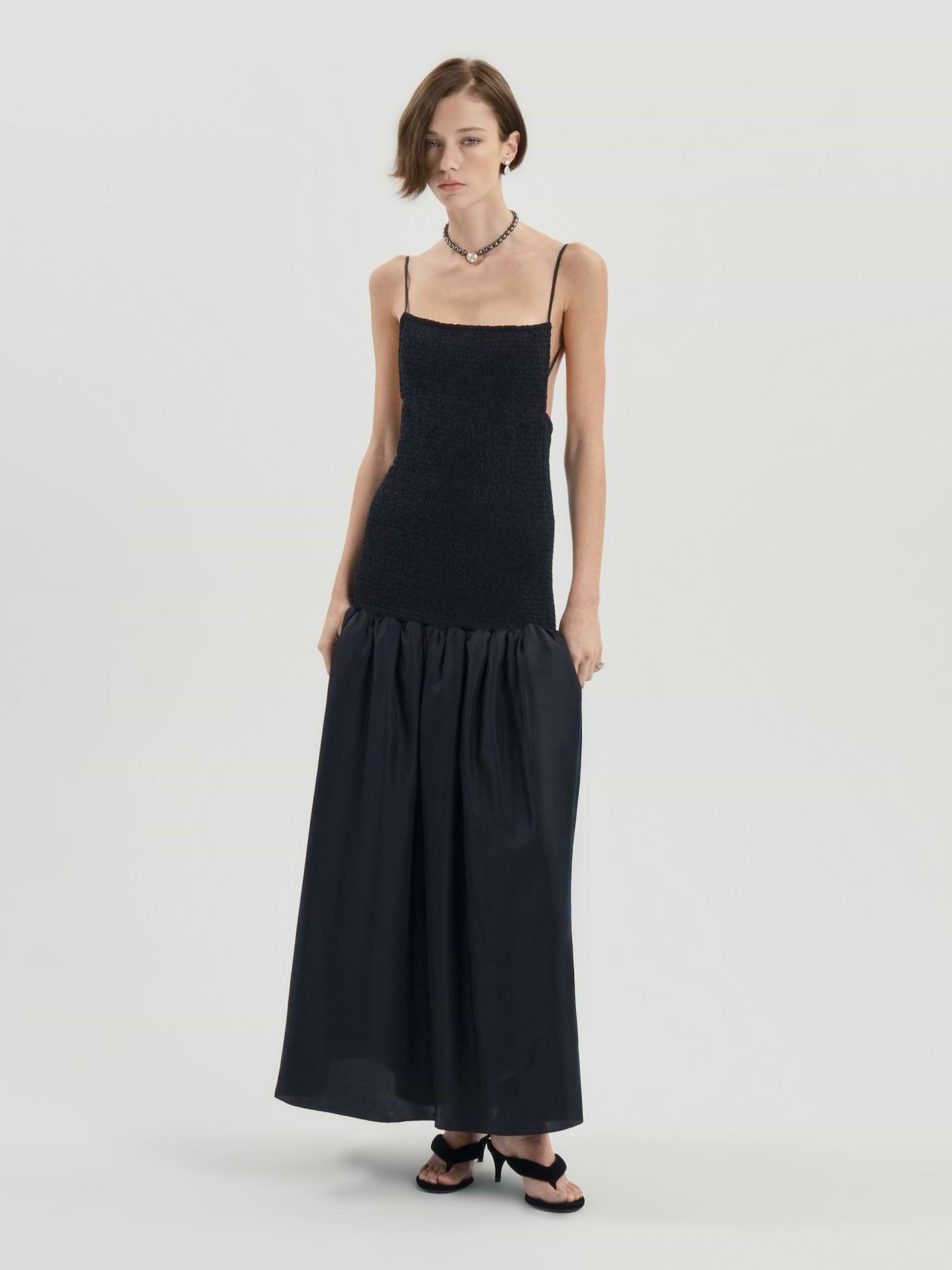 AFLALO Lumea Dress in Silk – Black - Model Front