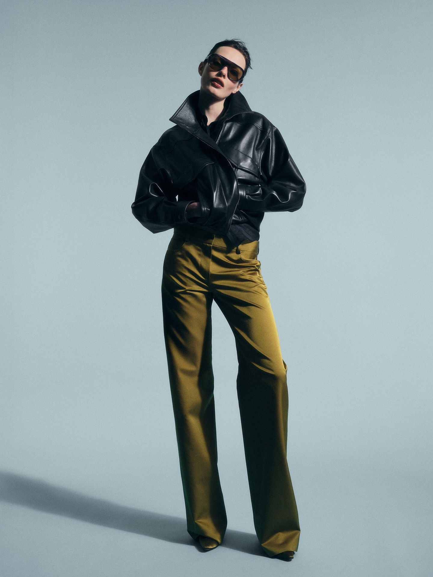 AFLALO Zadie Jacket in Leather – Black - Campaign Model Front