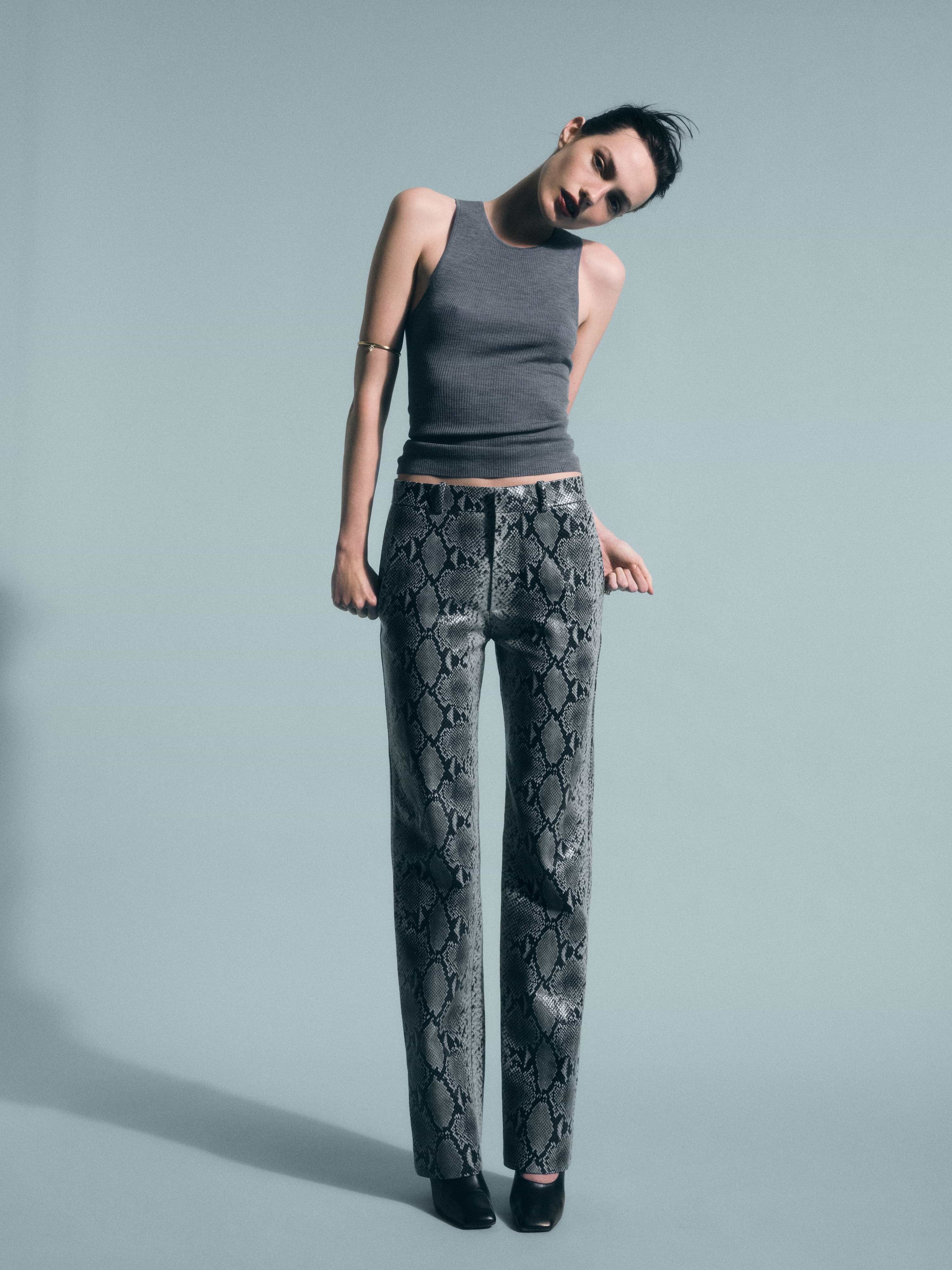 AFLALO Lazare Trouser in Python Embossed Leather – Racer - Campaign Model Front Pose