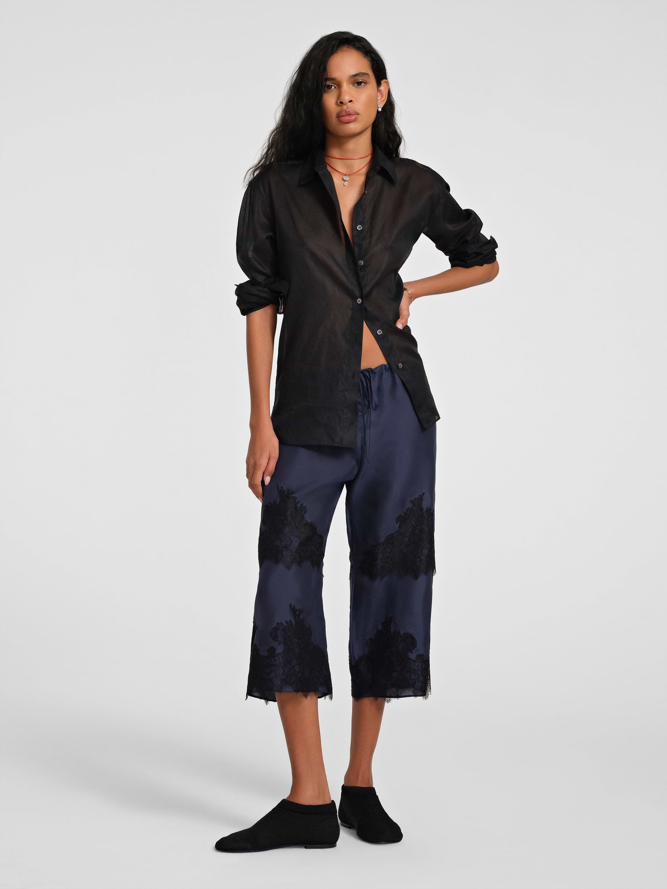 MAISON MARBLE Violette Satin Pants ブラック Maelis Pant Prussian Blue in Silk | AFLALO