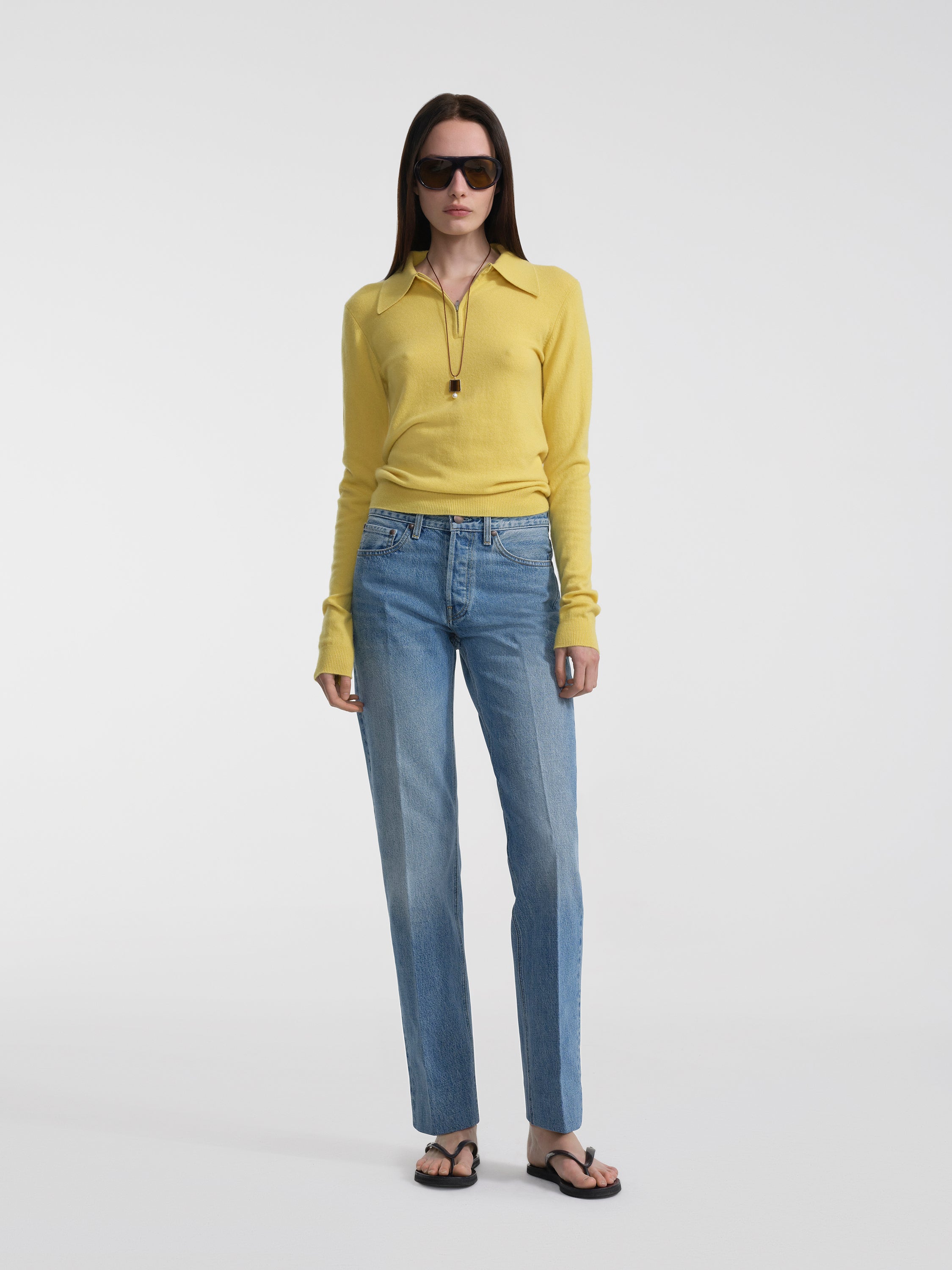 AFLALO Ona Sweater in Cashmere – Citron - Model Front