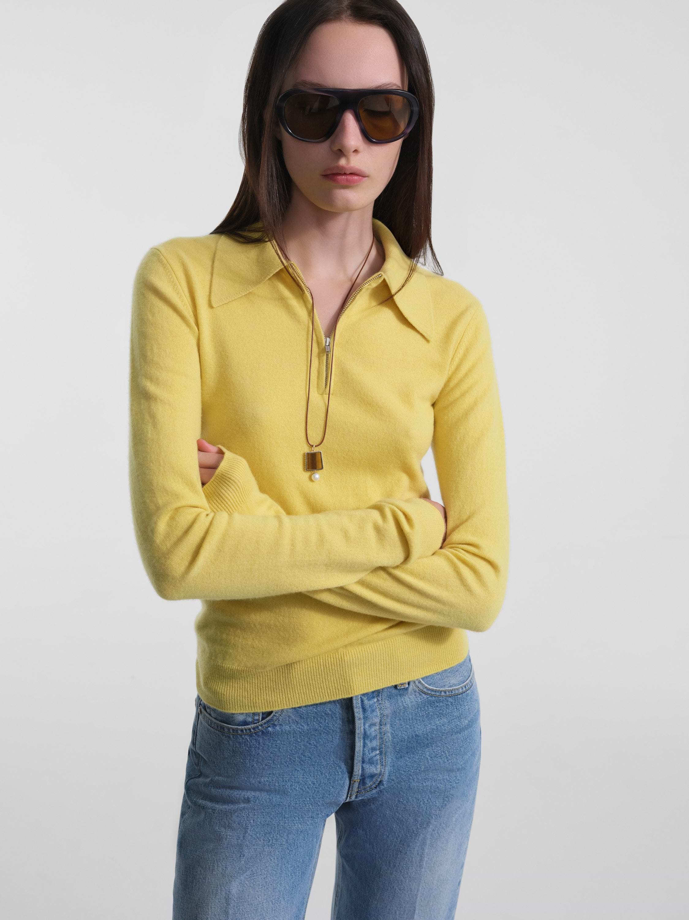 AFLALO Ona Sweater in Cashmere – Citron - Model Front Cropped