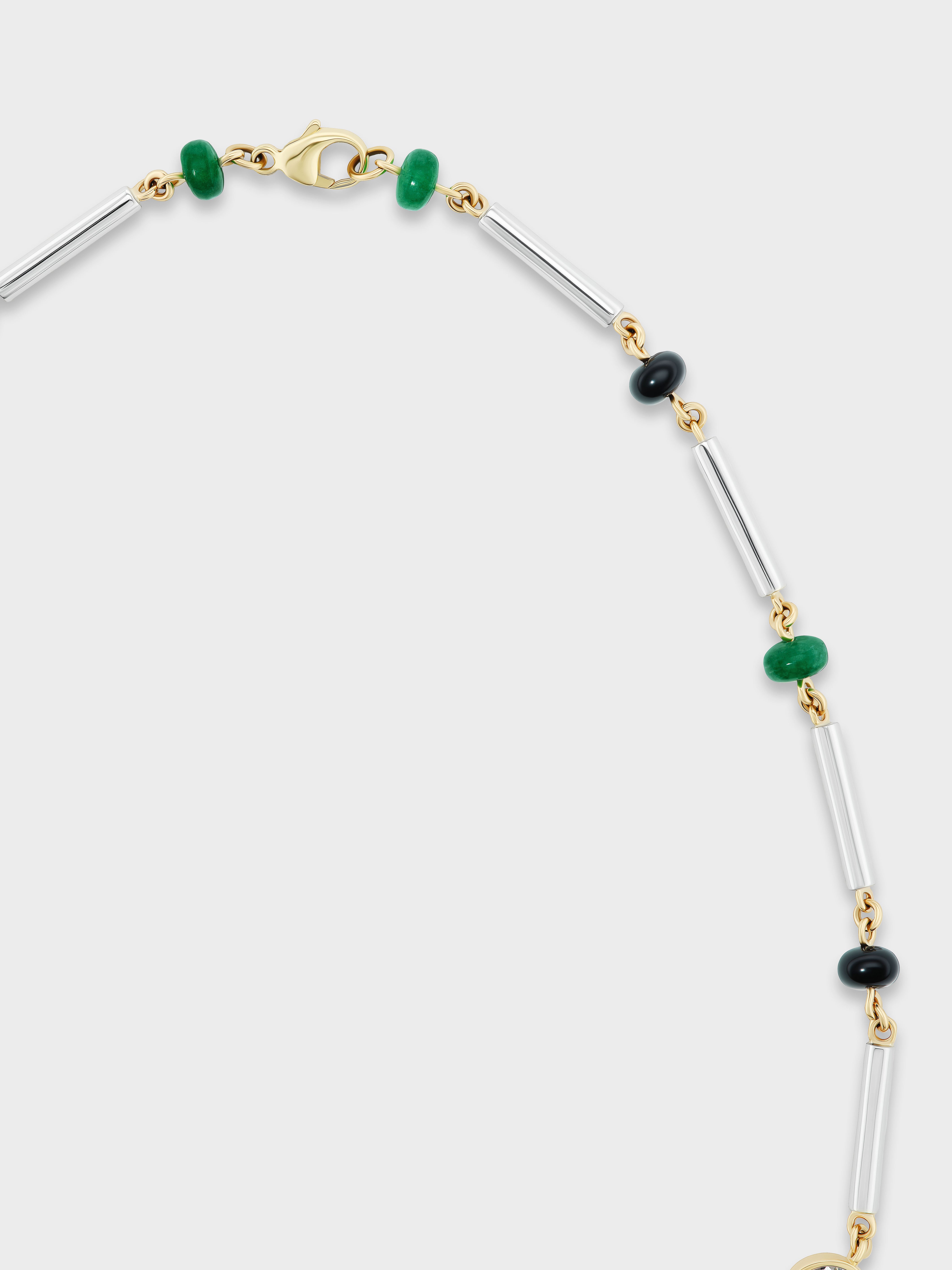 AFLALO Bar and Bead Necklace in Silver, close-up