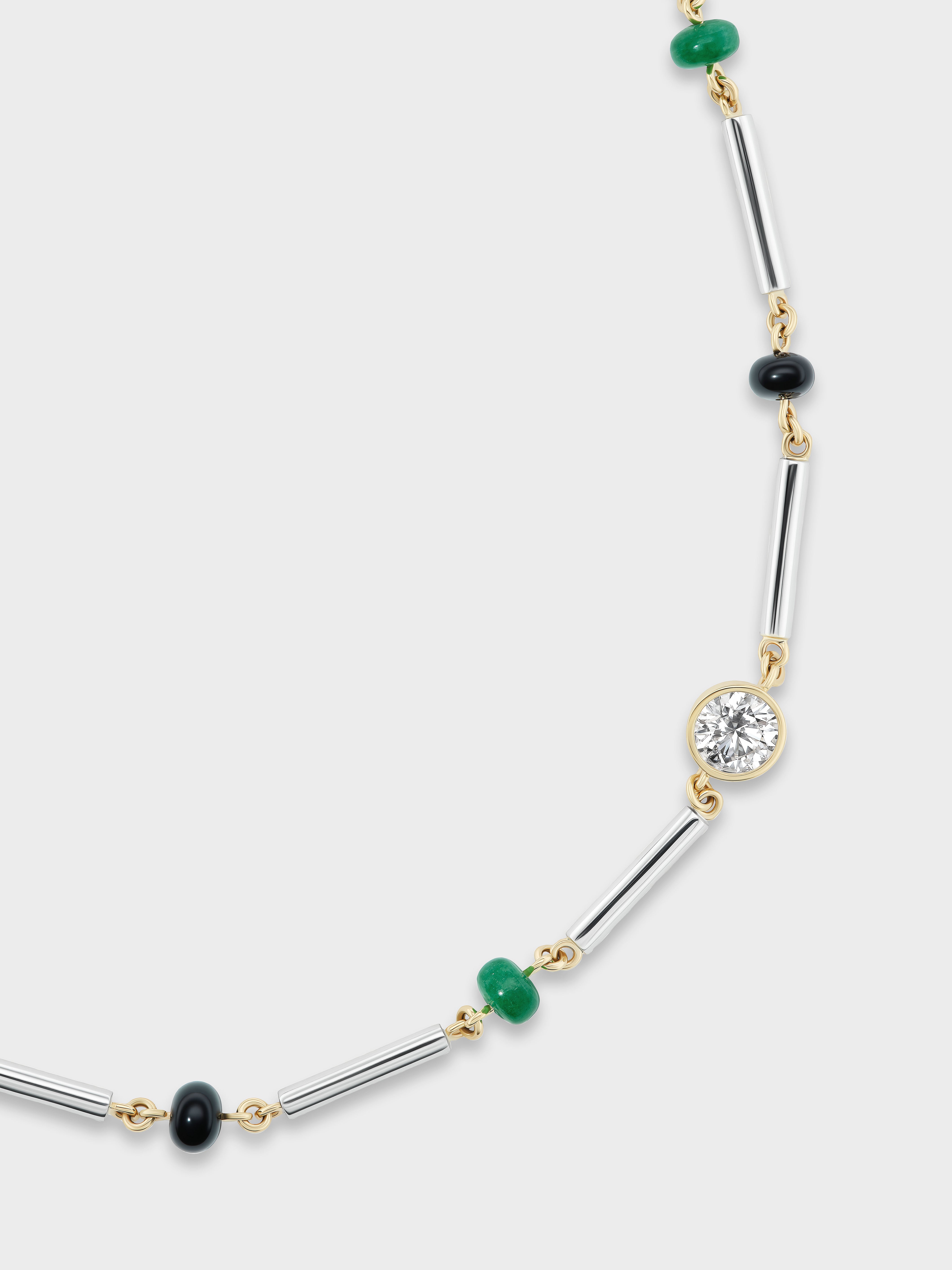 AFLALO Bar and Bead Necklace in Silver, close-up
