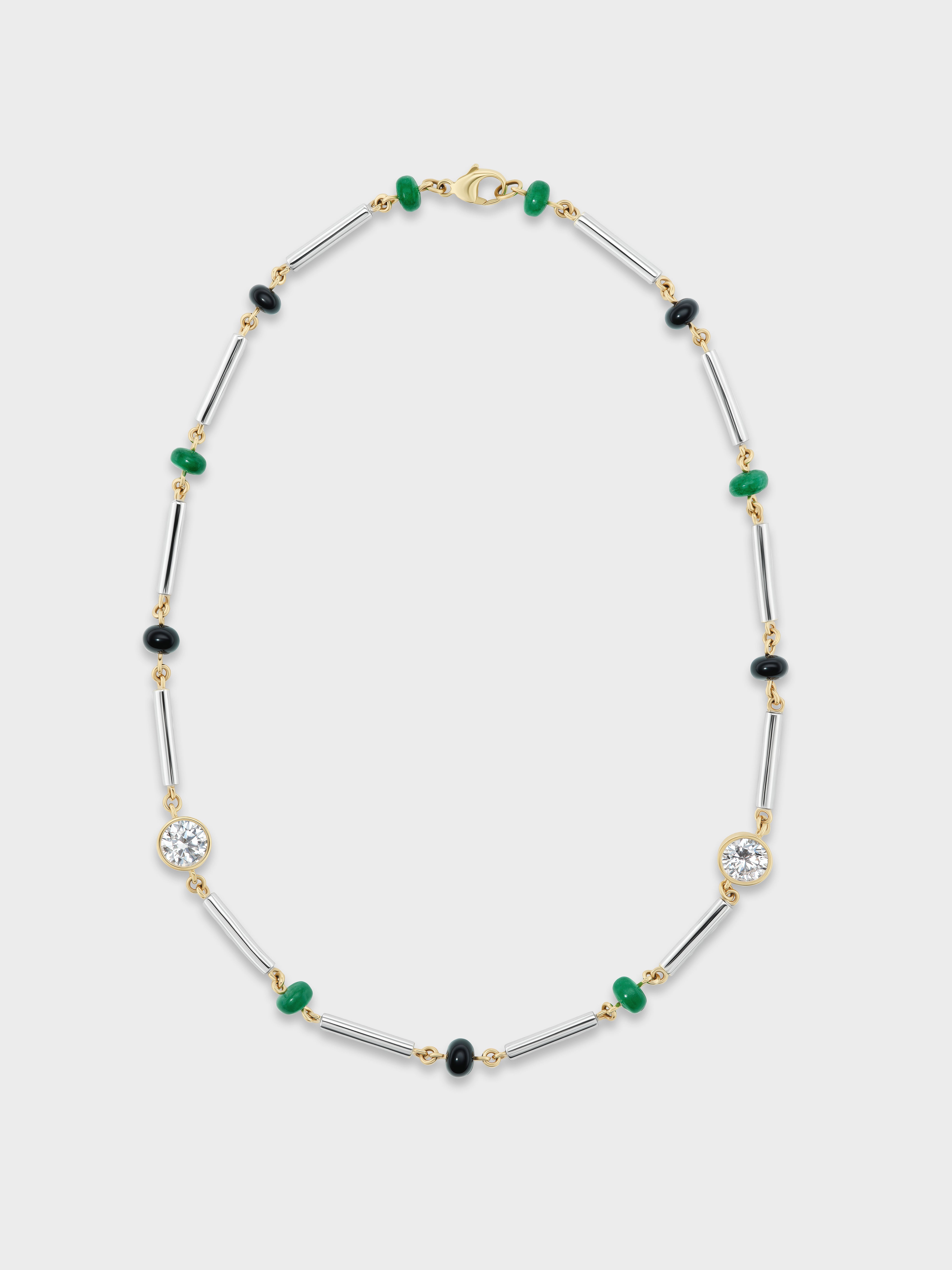 AFLALO Bar and Bead Necklace in Silver, front view