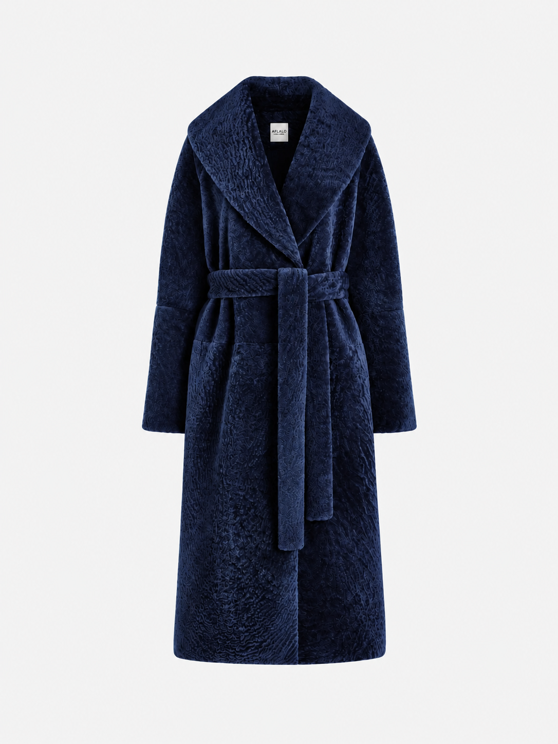 AFLALO Calidez Coat in Shearling, Sapphire, front view