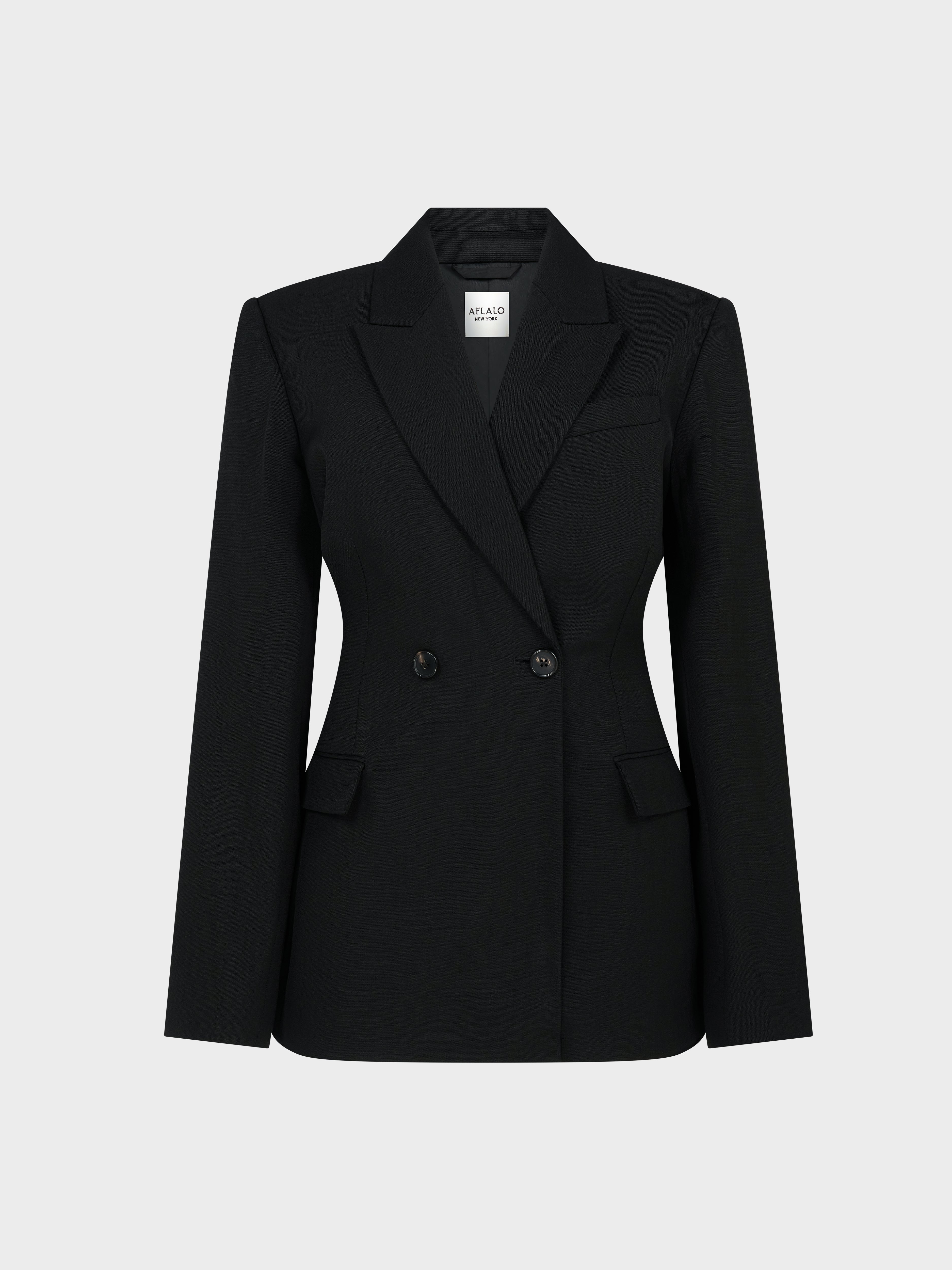 AFLALO Gallo Blazer in Viscose Silk, Black, front view