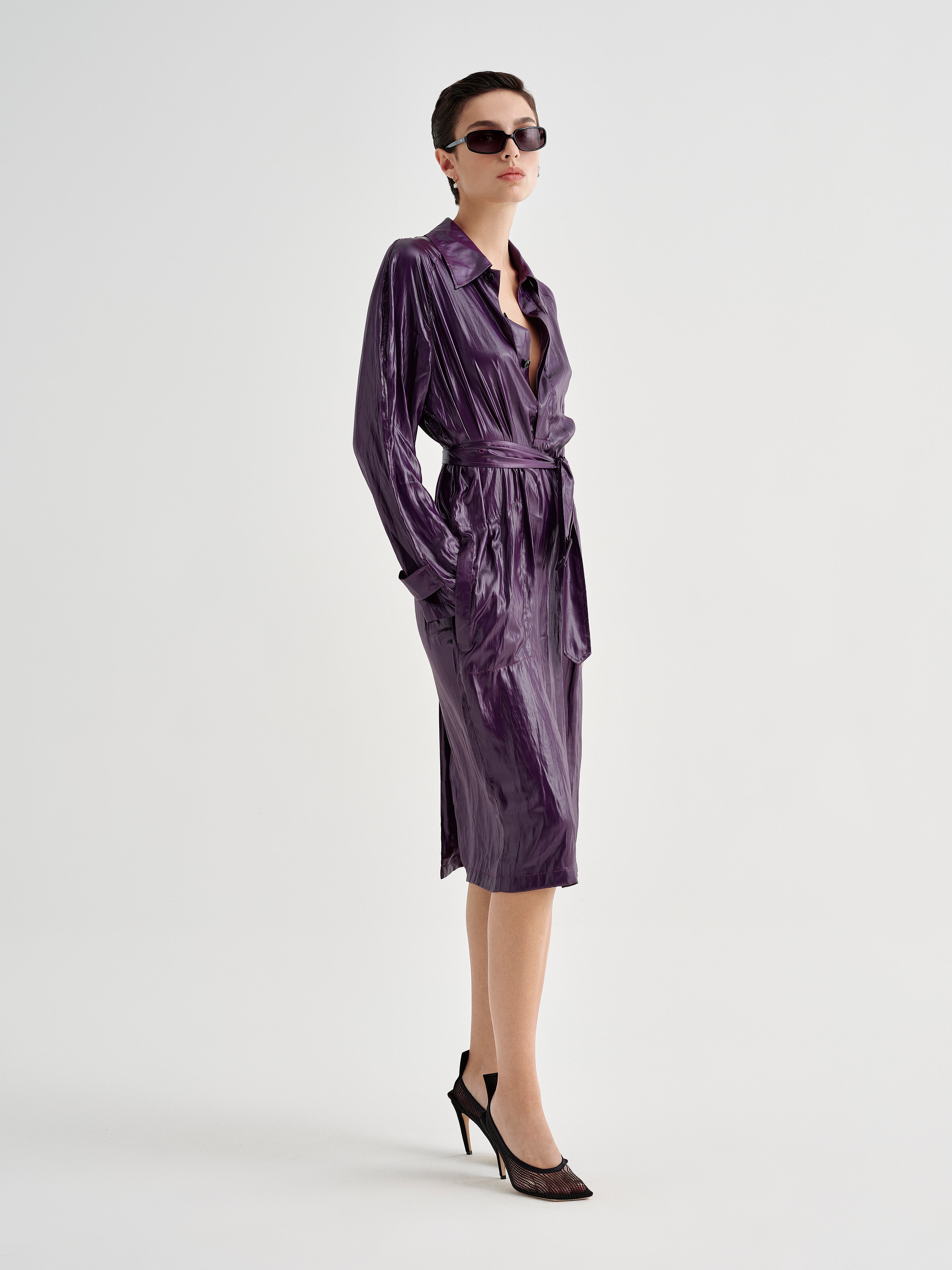 AFLALO Nicolette Dress in Balloon, Iris, side view on model