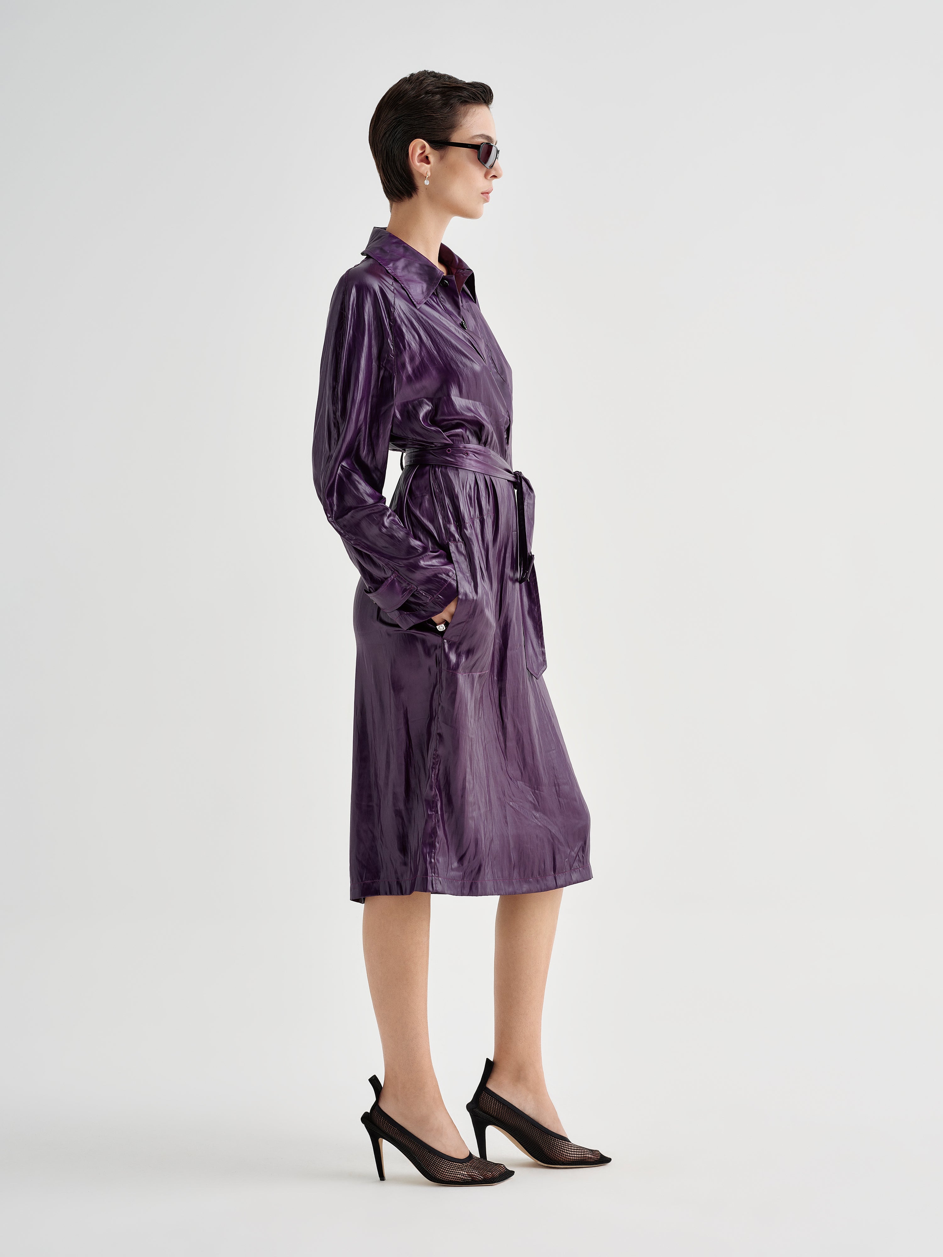 AFLALO Nicolette Dress in Balloon, Iris, side view on model