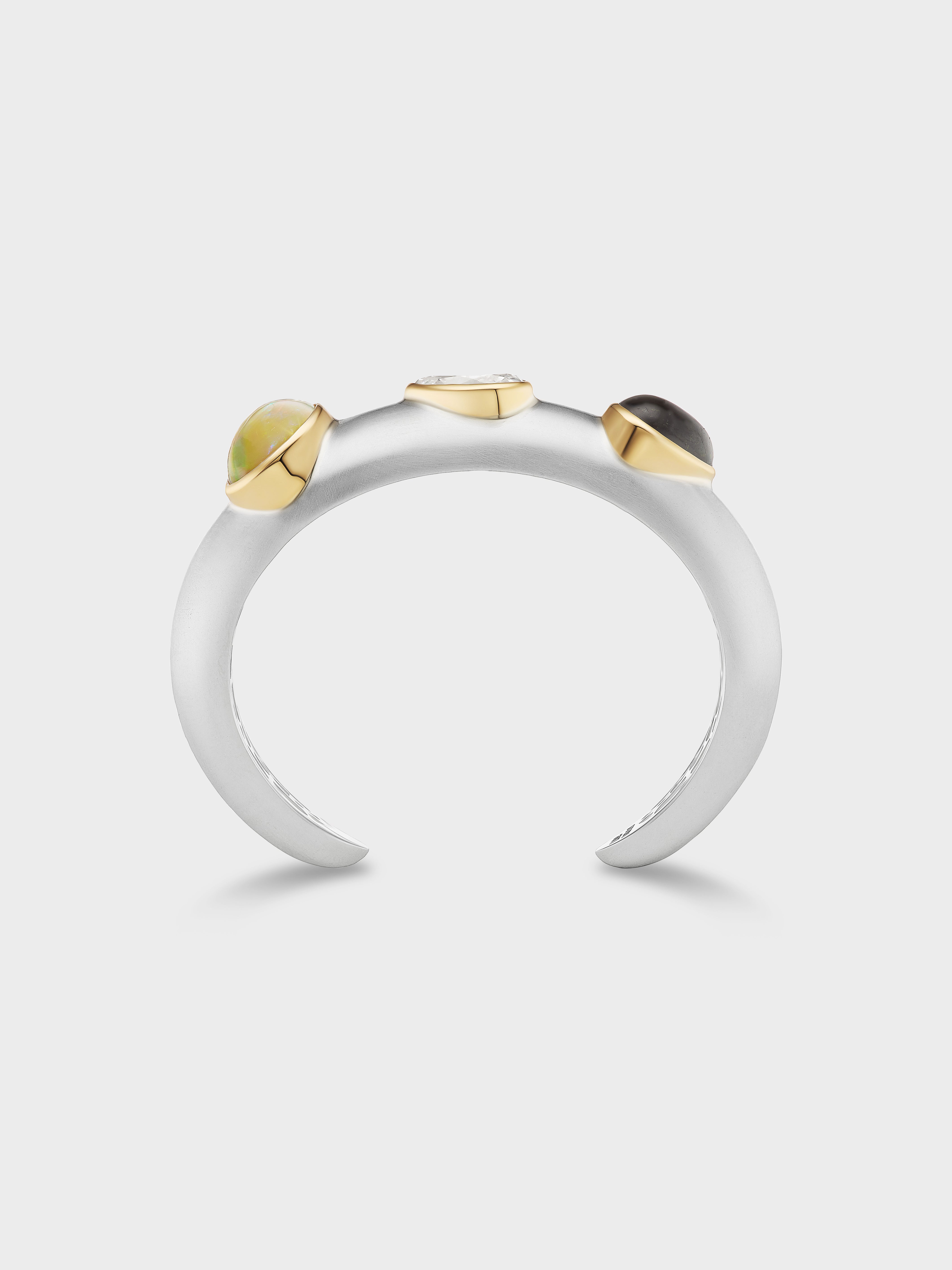 AFLALO Romani Cuff in Silver, Opal and Green Tourmaline, front view