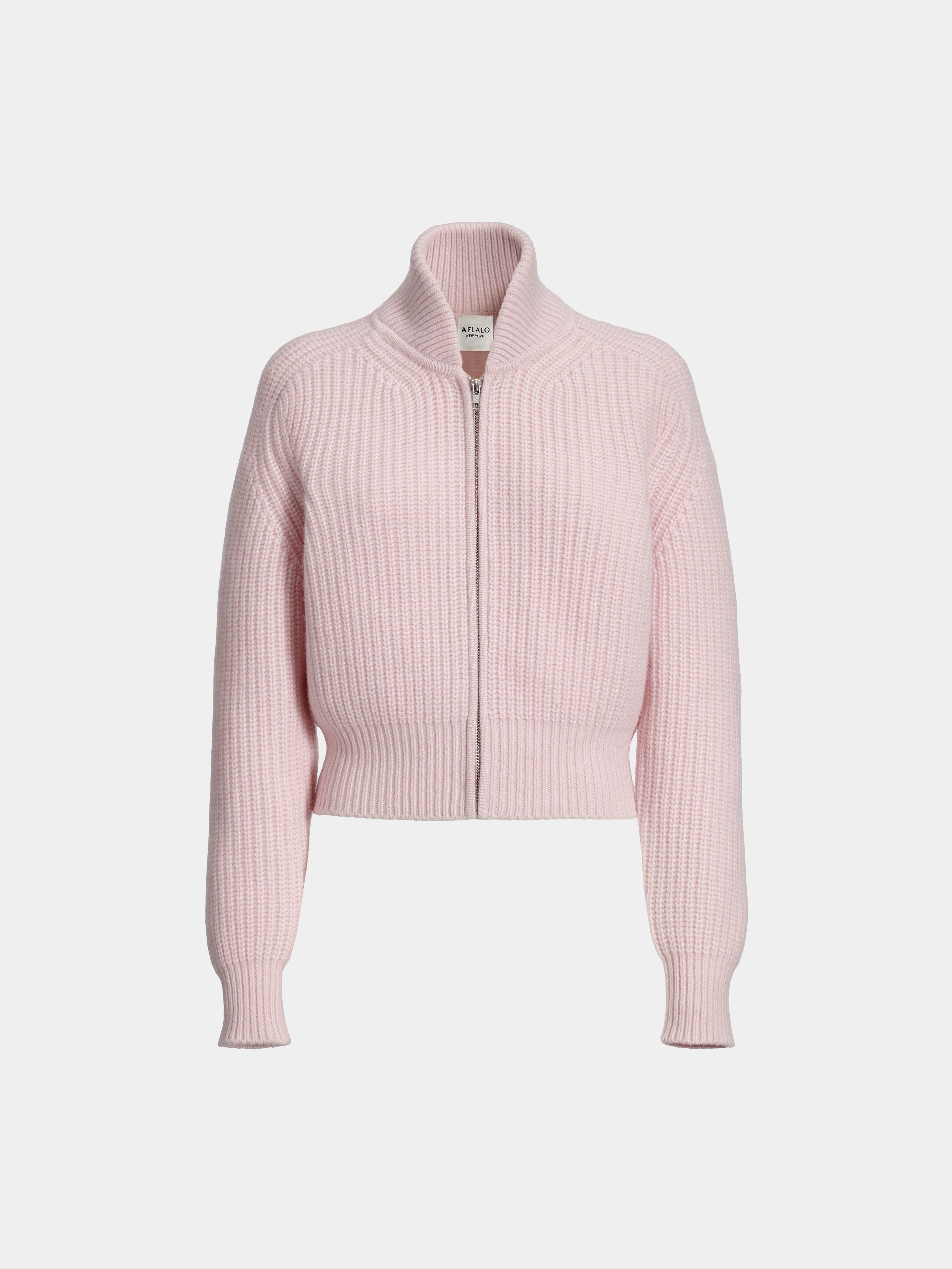 AFLALO Tuva Cardigan in Cashmere, Powder, front view
