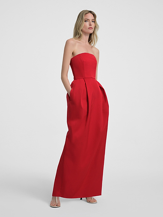 AFLALO Alune Dress in Wool Silk – Fire - Model Front Posed