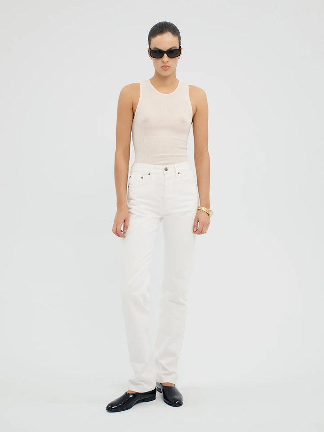 AFLALO Orwell Jean – Marshmallow White Rigid Denim - Model Front