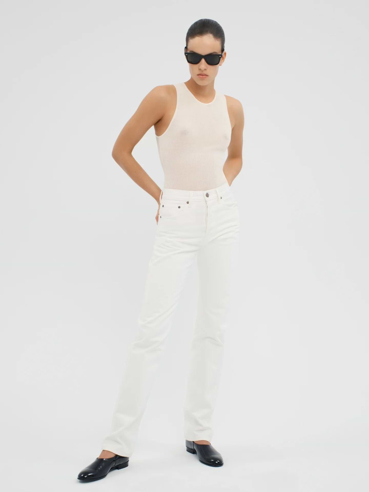 AFLALO Orwell Jean – Marshmallow White Rigid Denim - Model Front 2