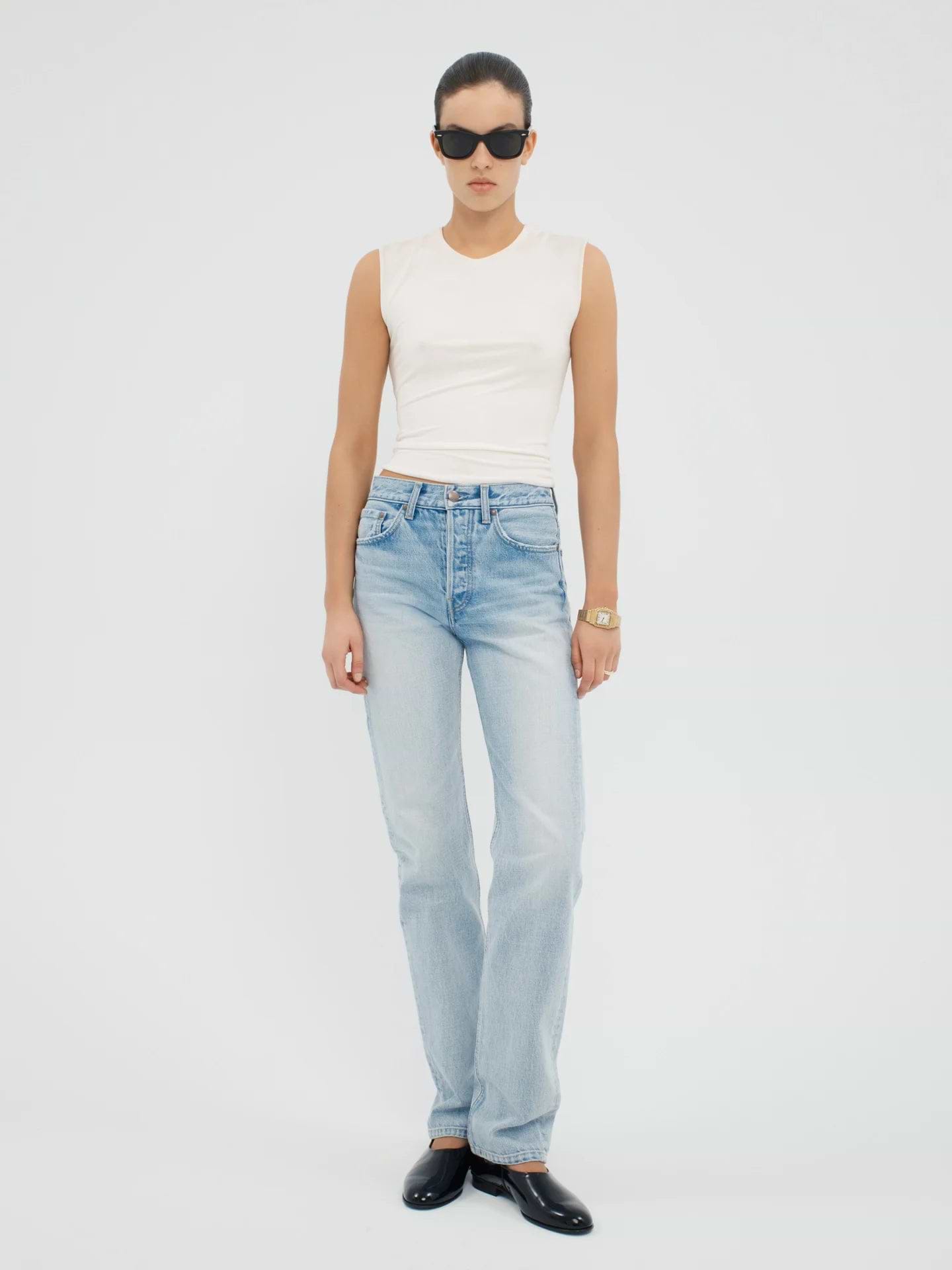 AFLALO Orwell Jean in Rigid Denim – Salt Air - Model Front