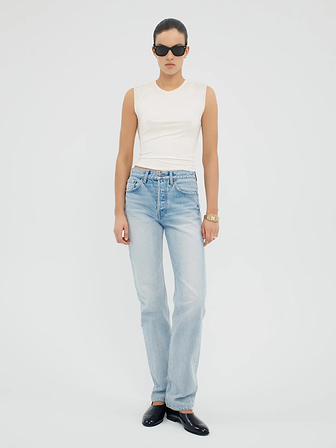 AFLALO Orwell Jean in Rigid Denim – Salt Air - Model Front