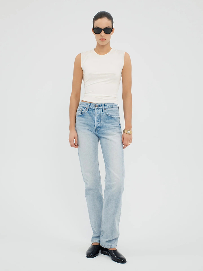 AFLALO Orwell Jean in Rigid Denim – Salt Air - Model Front