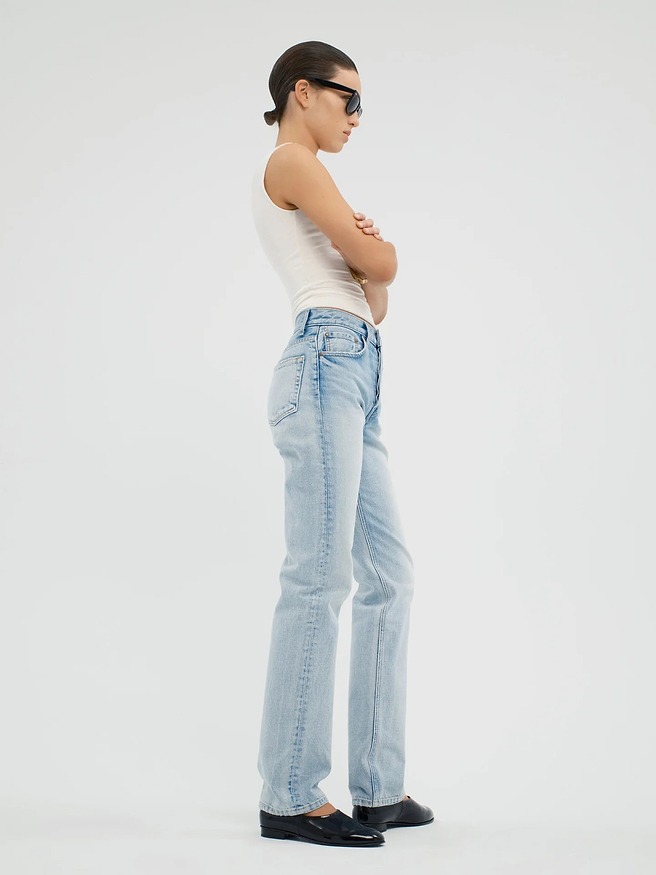 AFLALO Orwell Jean in Rigid Denim – Salt Air - Model Side