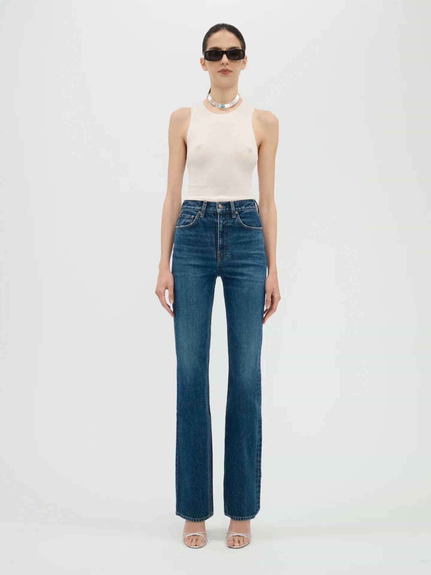 AFLALO Brontë Jean – Subdued Indigo Rigid Denim - Model Front 2