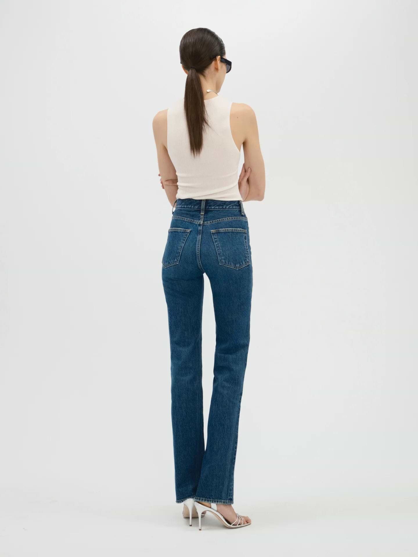 AFLALO Brontë Jean – Subdued Indigo Rigid Denim - Model Back