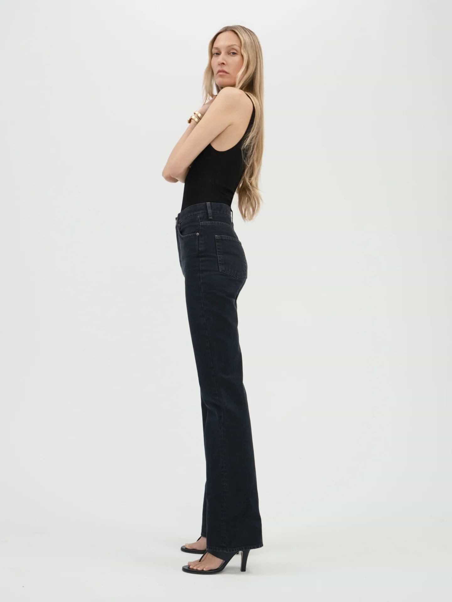 AFLALO Brontë Jean – Shaded Obsidian Rigid Denim - Model Side
