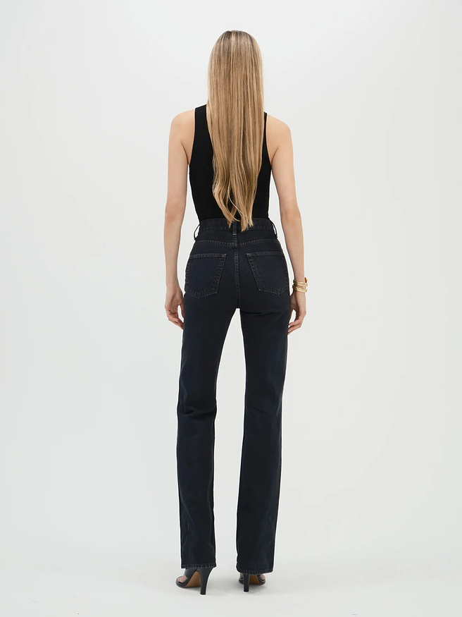 AFLALO Brontë Jean – Shaded Obsidian Rigid Denim - Model Back