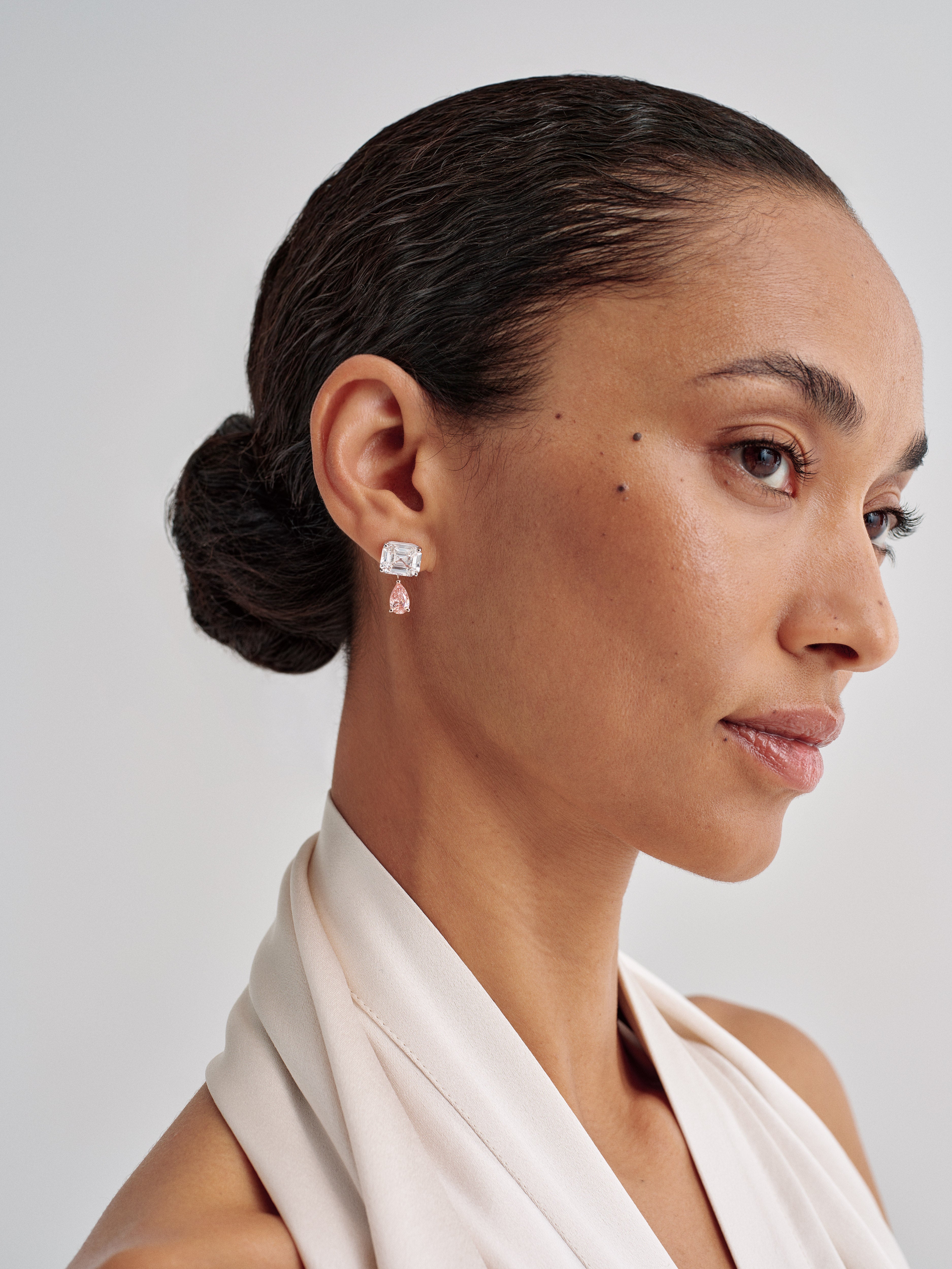 Tennis Drop Earrings in Mixed Gold