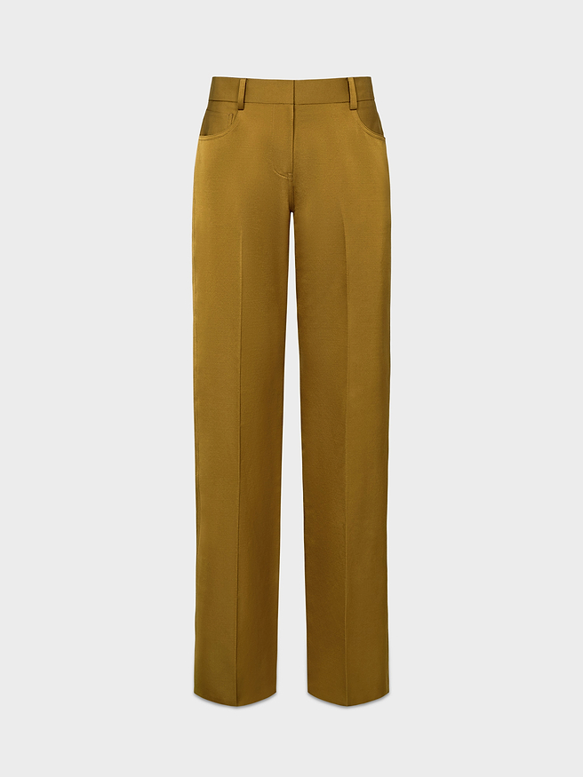 AFLALO Junia Pant in Wool Silk – Olive - Ghost Front