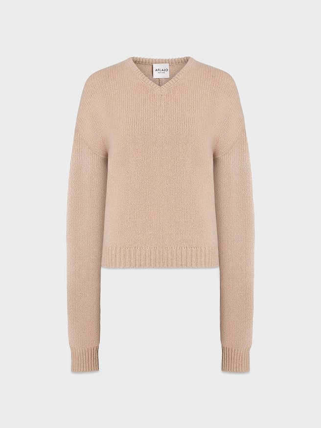 AFLALO Oraya Sweater in Cashmere – Toffee Melange - Ghost Front
