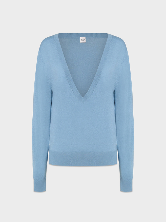 AFLALO Marana Sweater in Wool – Celeste - Ghost Front
